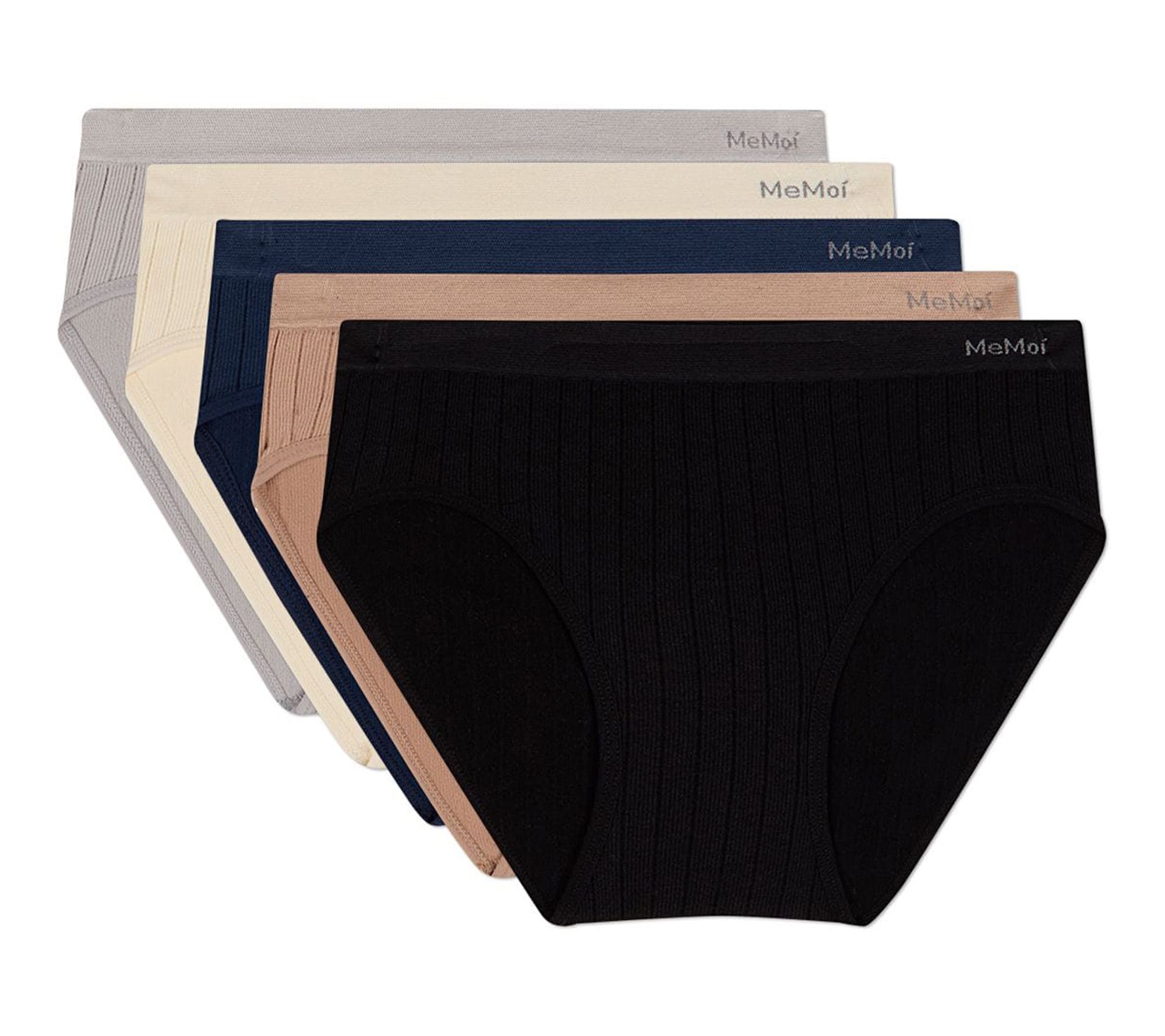 Memoi Women's Set of 5 Seamless Wide-Rib Full-Coverage Briefs