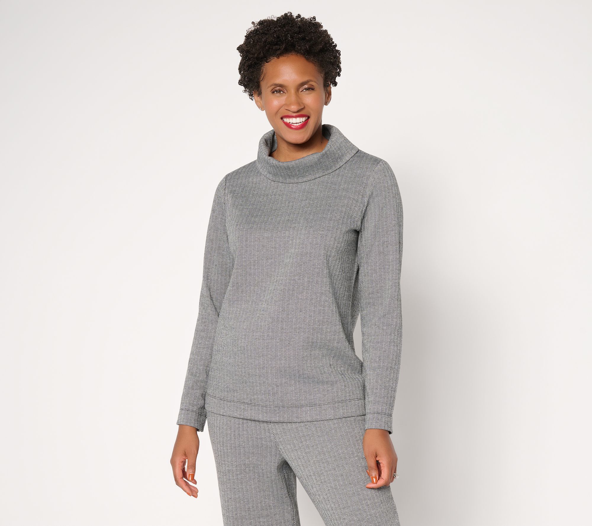 "As Is" Joan Rivers Knit Herringbone Cowl Neck Top