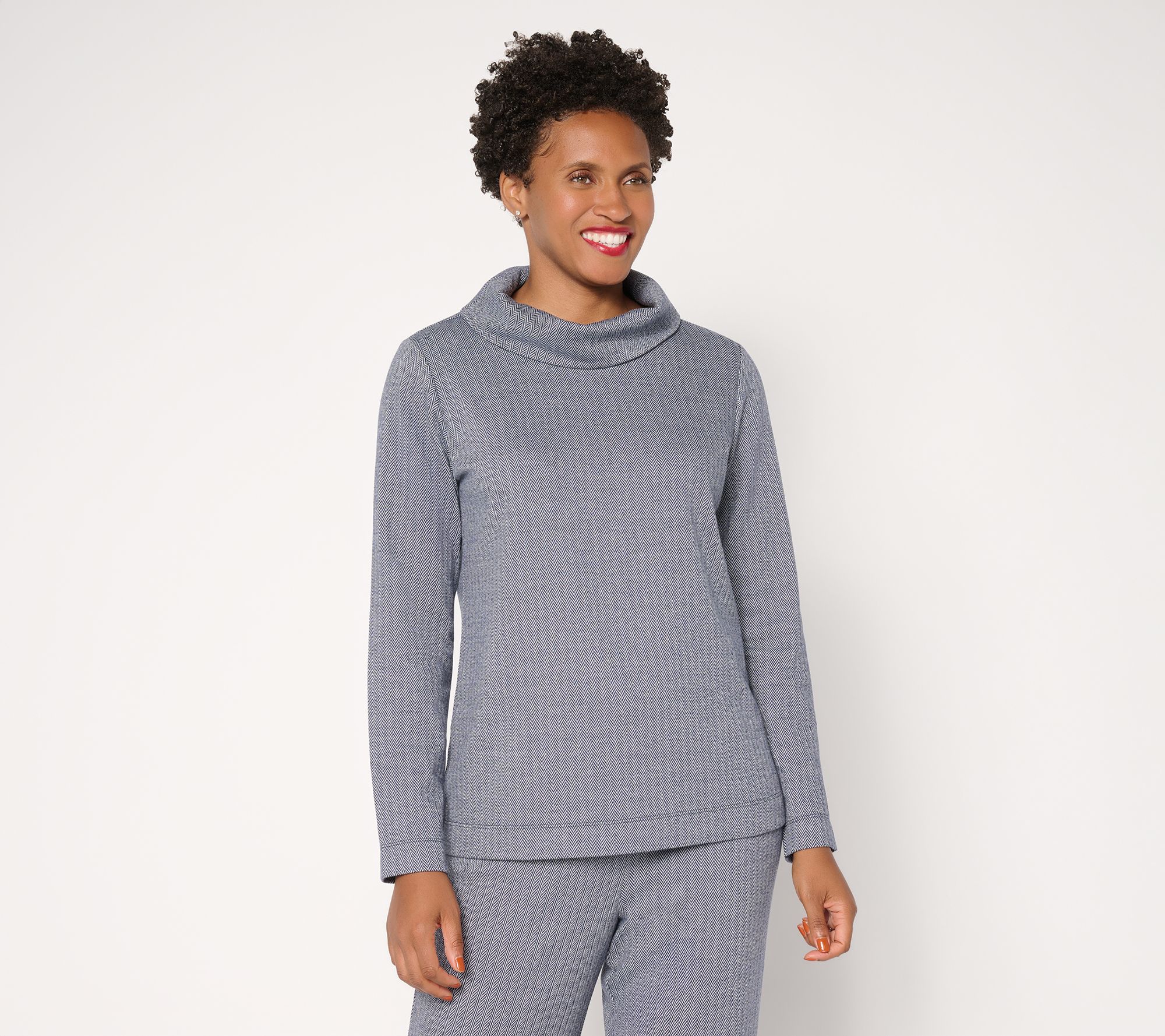 "As Is" Joan Rivers Knit Herringbone Cowl Neck Top