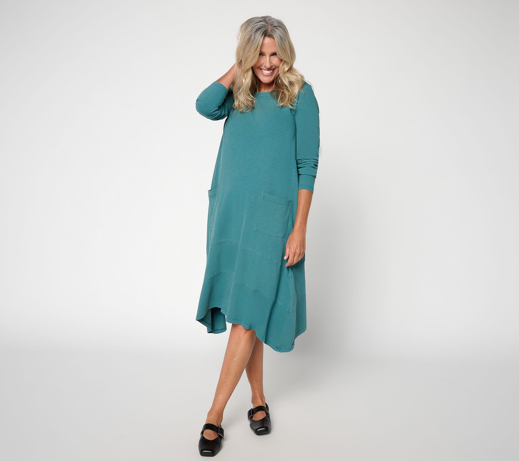LOGO by Lori Goldstein Petite Washed 10% Cotton Knit Dress