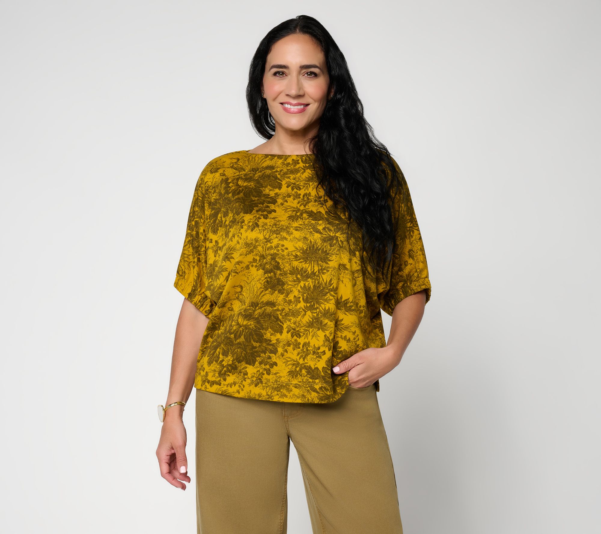 Carla Rockmore Collection Toile Print Dolman Sleeve Knit Top