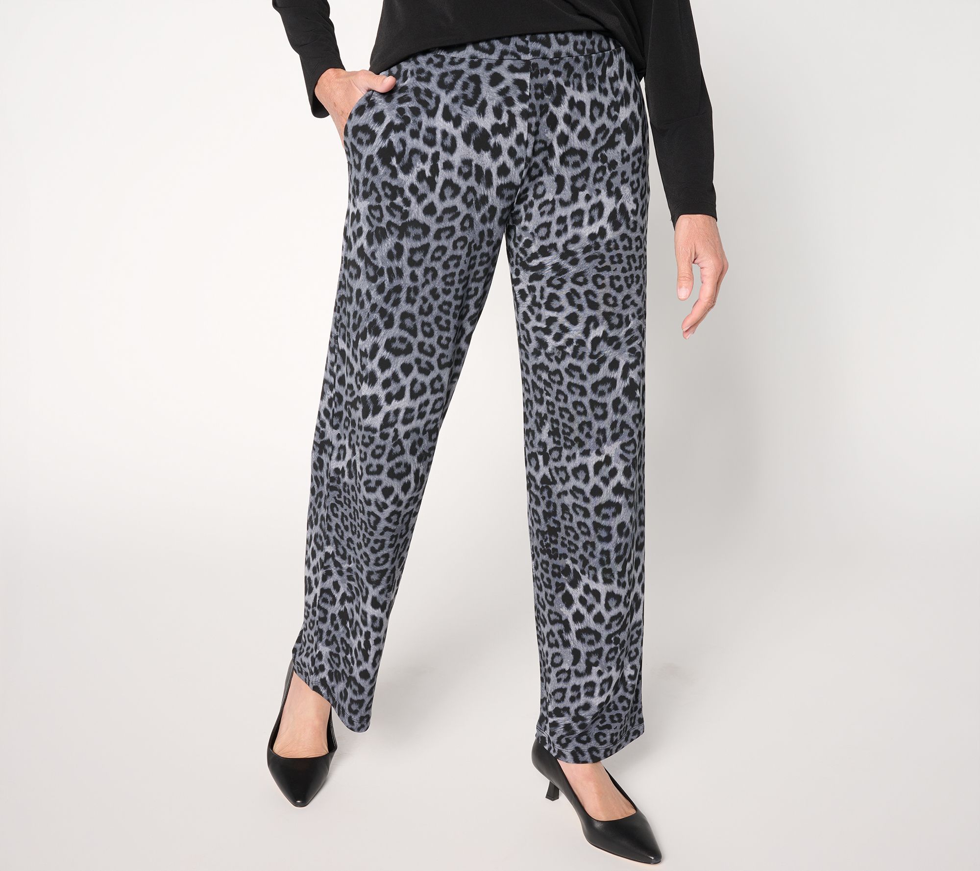 "As Is" Susan Graver Reg Printed Liquid Knit Wide Leg Pull On Pants
