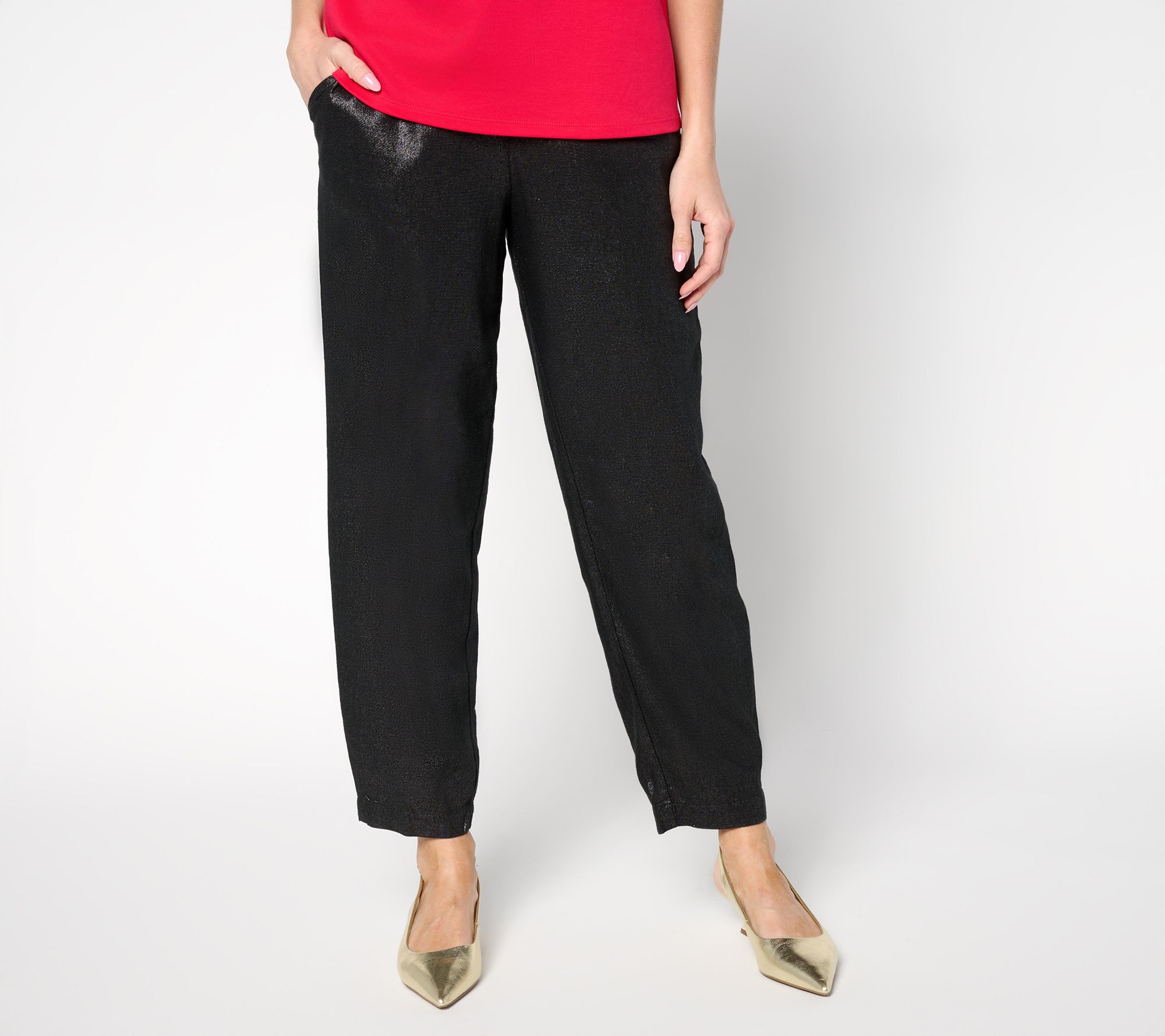"As Is" Carla Rockmore Collection Reg Foil Linen Blend Pant