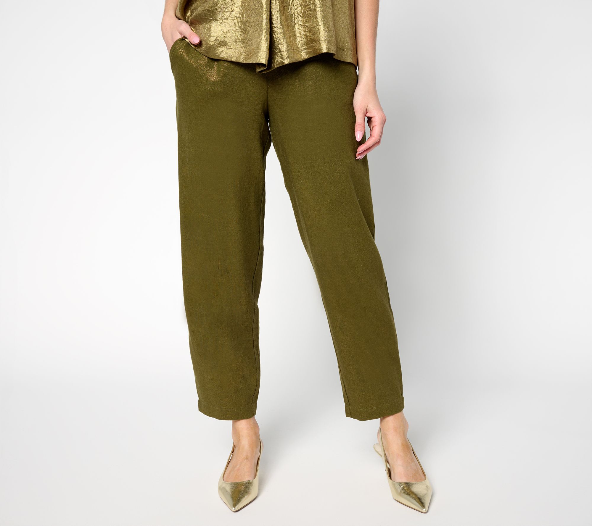 "As Is" Carla Rockmore Collection Reg Foil Linen Blend Pant