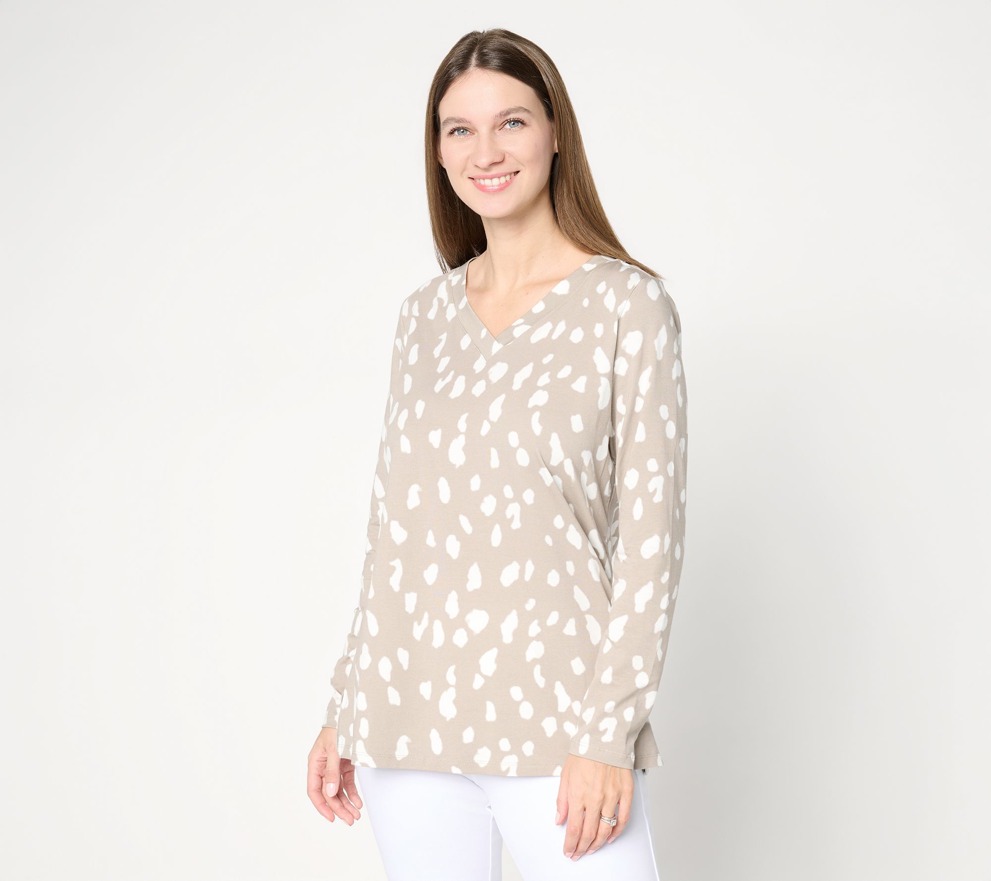 "As Is" Belle by Kim Gravel TripleLuxe Knit Splatter Dots V-Neck Top