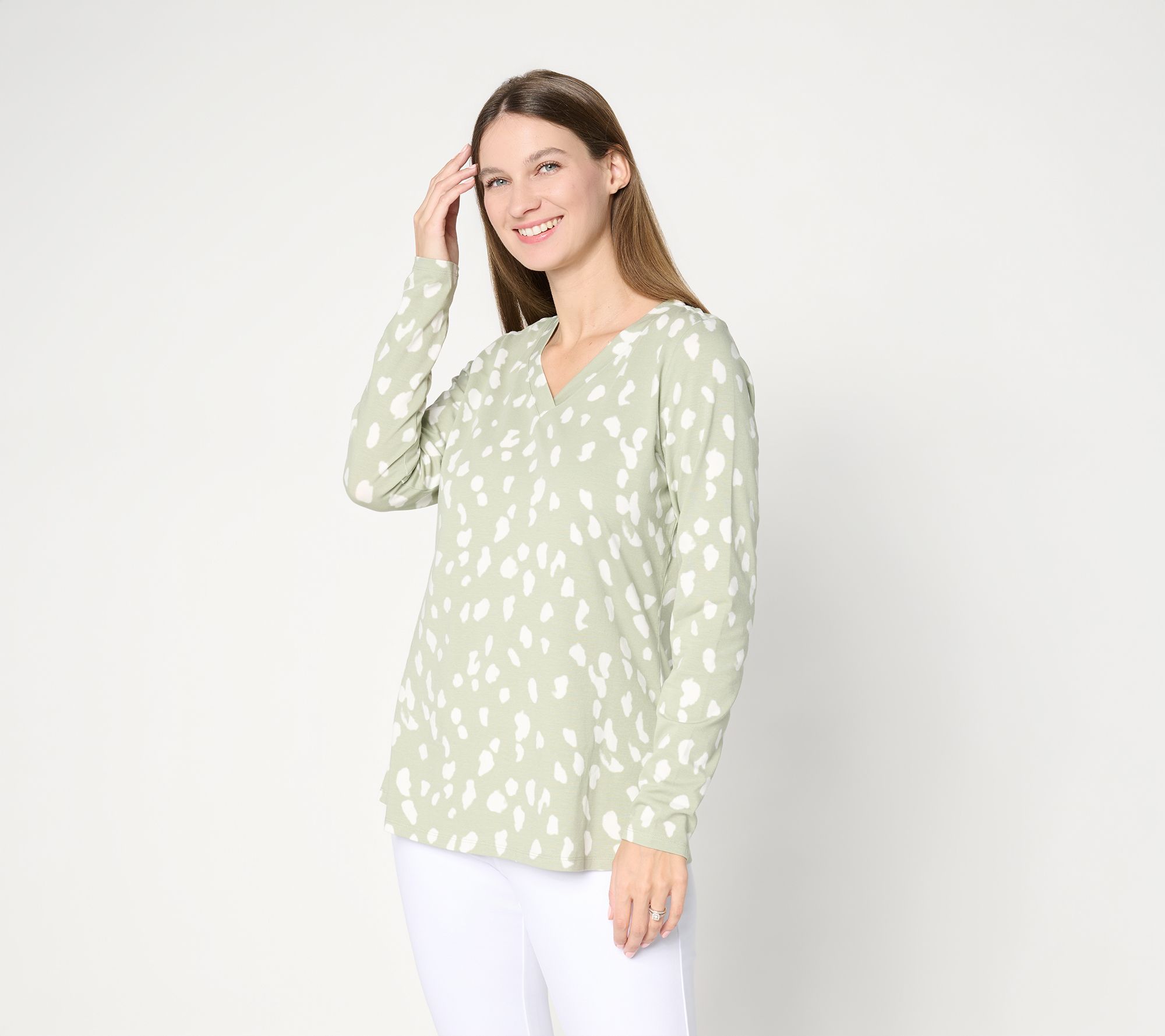 "As Is" Belle by Kim Gravel TripleLuxe Knit Splatter Dots V-Neck Top