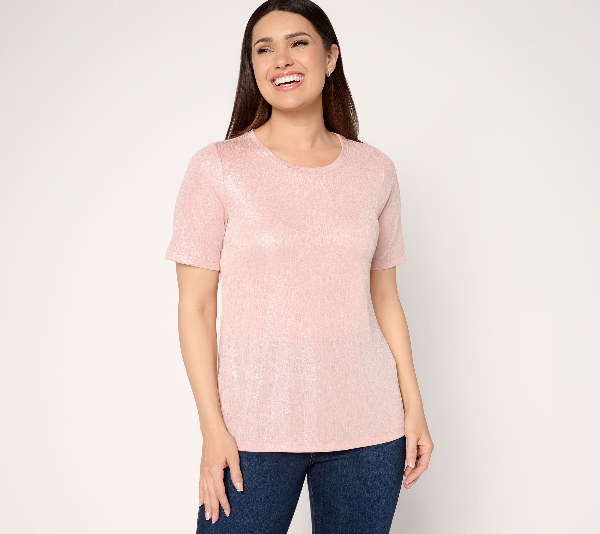 "As Is" Susan Graver Metallic Knit Short-Sleeve Crew Neck Top