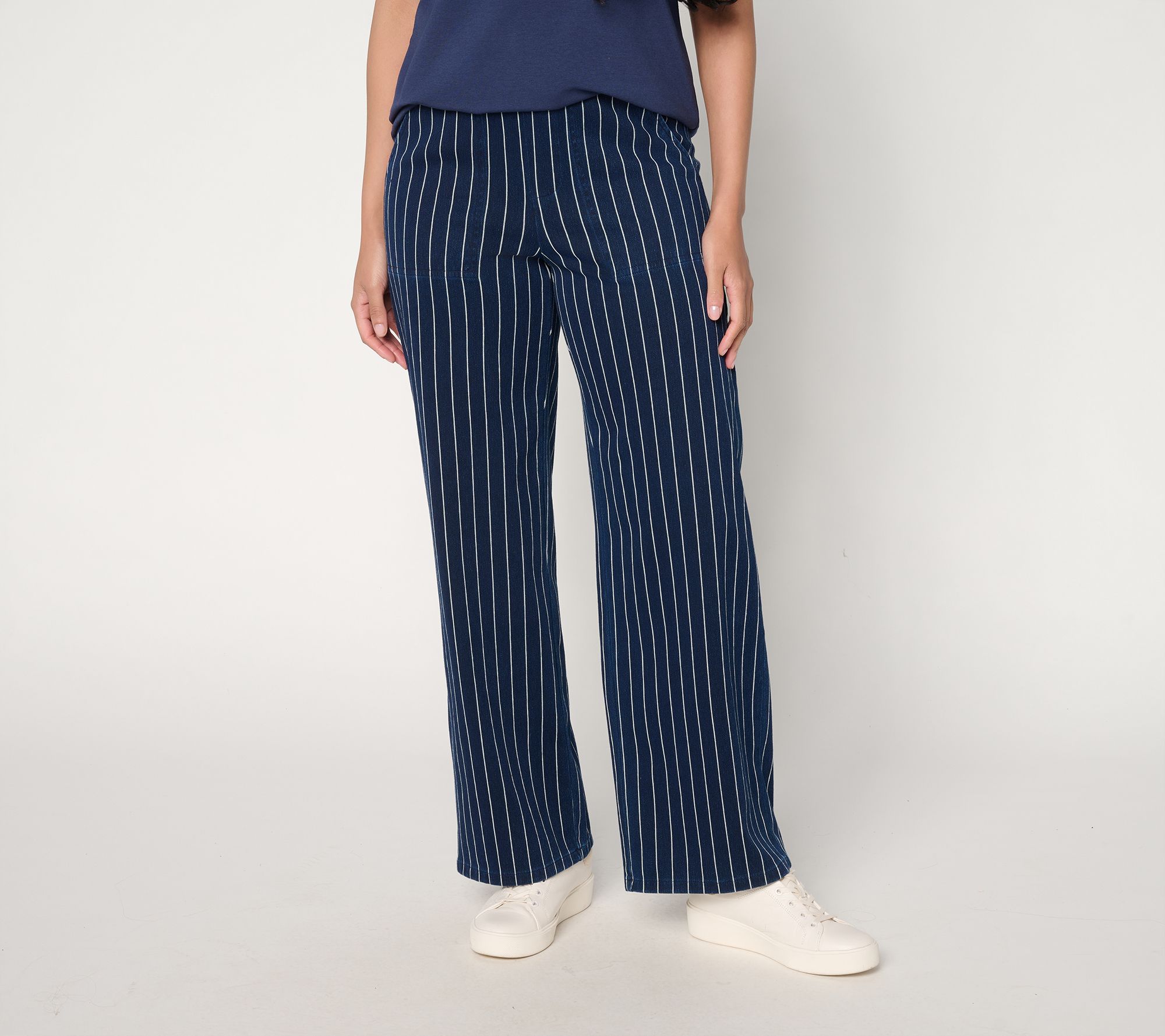 "As Is" Denim & Co. Regular Comfy Knit Air Striped Wide Leg Pants