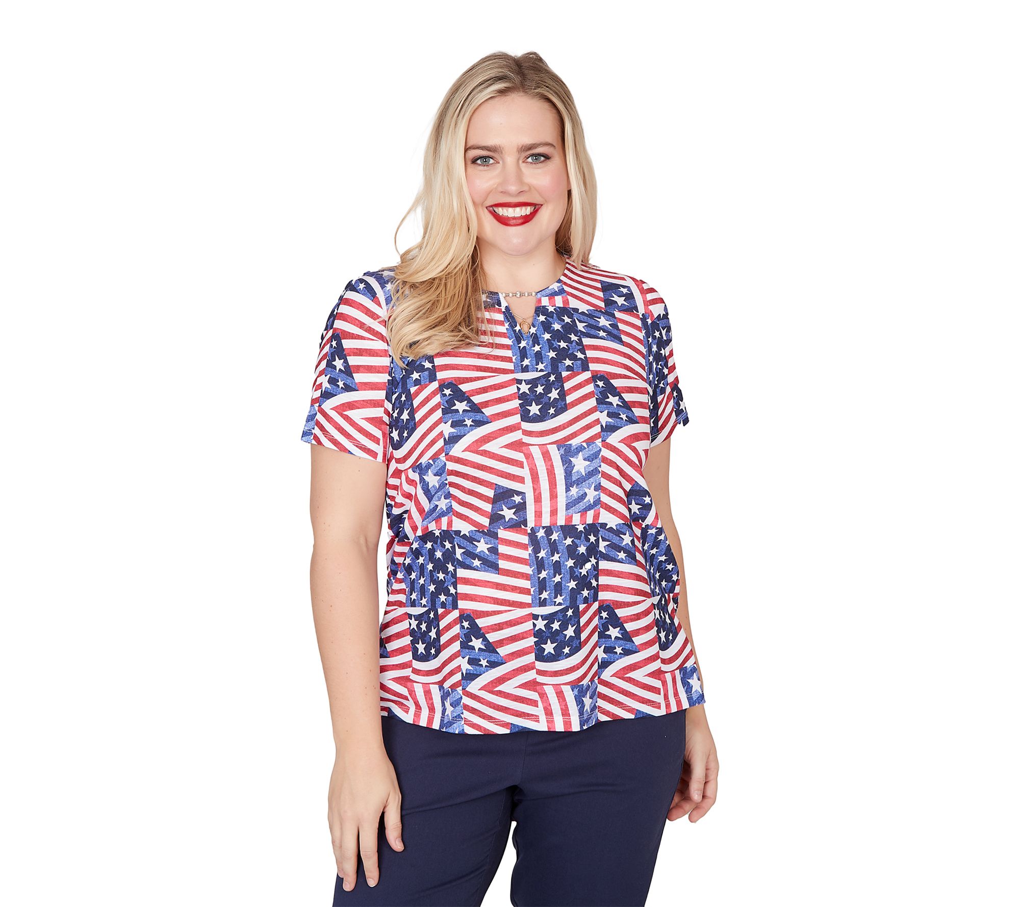 Alfred Dunner Petite American Flag Patchwork Tee