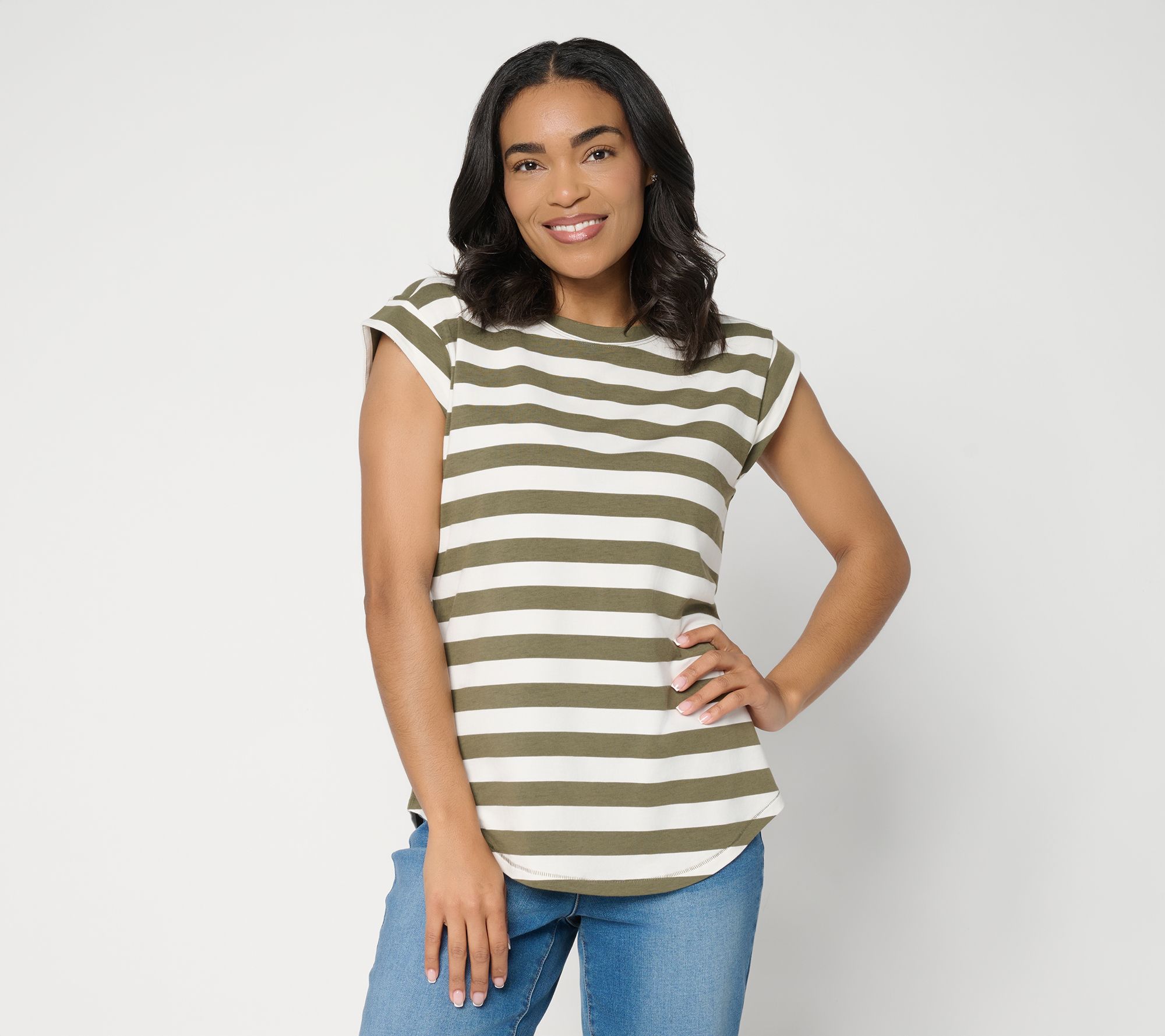 "As Is" AnyBody Cozy Knit Jersey Striped Muscle Tee