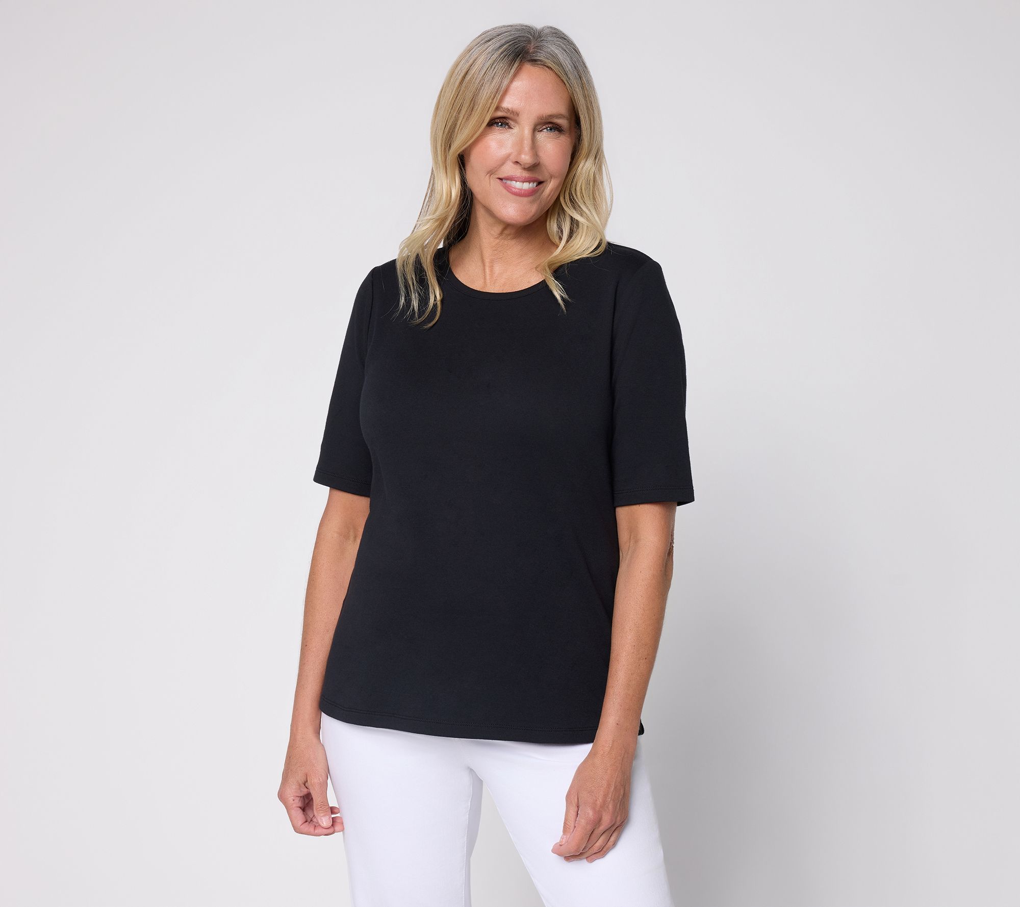 "As Is" Denim & Co. Essentials Interlock Elbow Sleeve Top