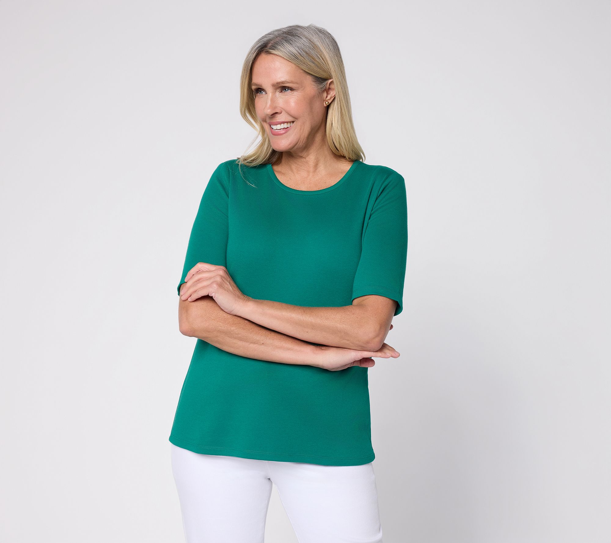 "As Is" Denim & Co. Essentials Interlock Elbow Sleeve Top