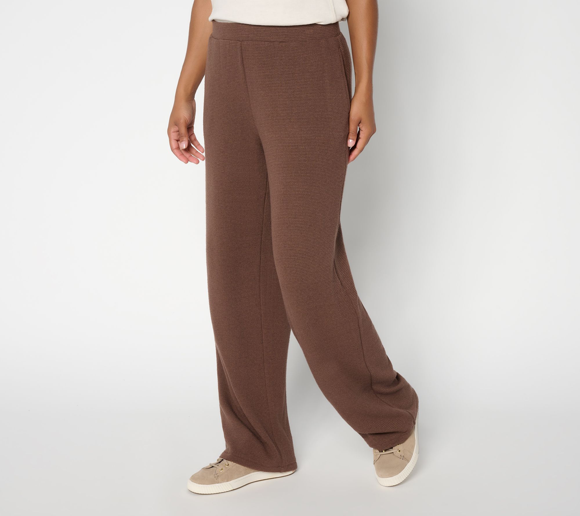 Susan Graver Regular Weekend Sweater Rib Knit Wide Leg Pants