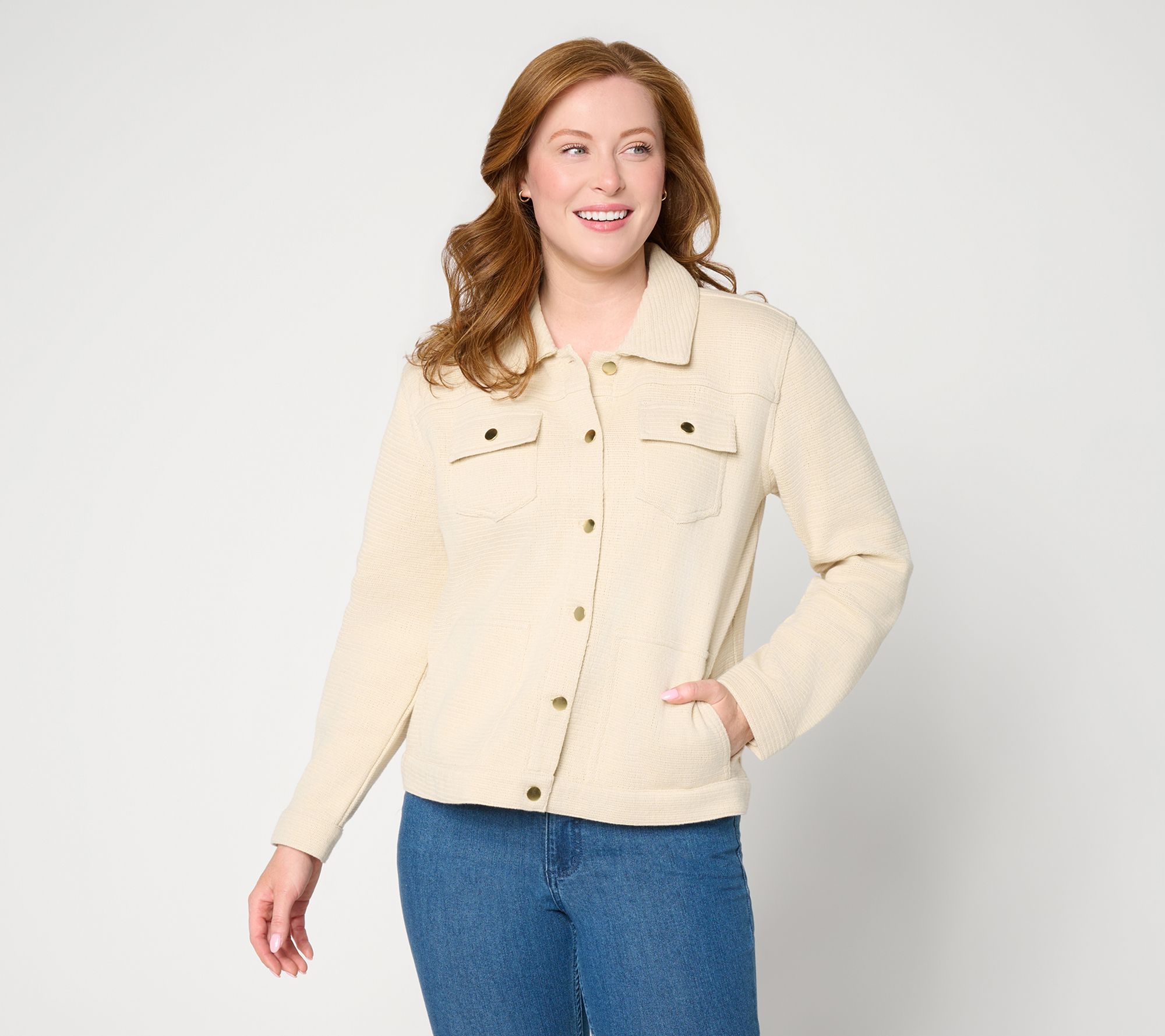 "As Is" Susan Graver Textured Woven Button Front Jacket