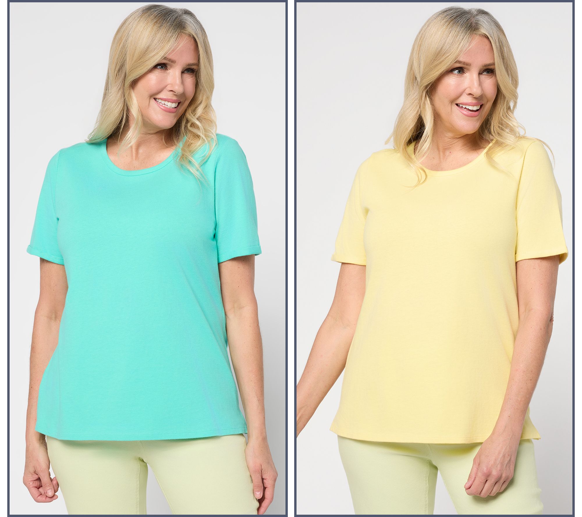 "As Is" Denim & Co. Essentials True Cotton 2 Pack Short Sleeve Tops