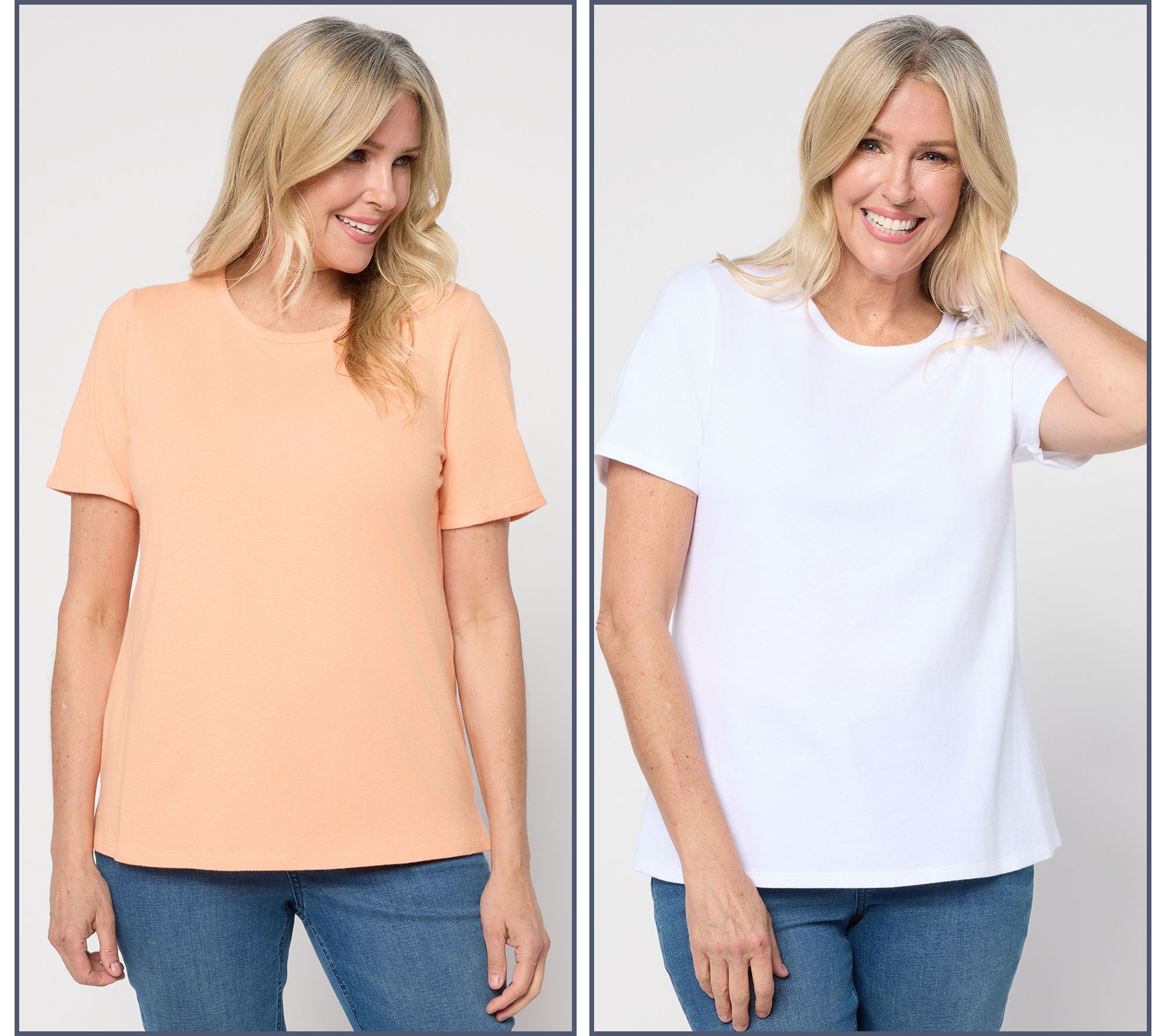 "As Is" Denim & Co. Essentials True Cotton 2 Pack Short Sleeve Tops