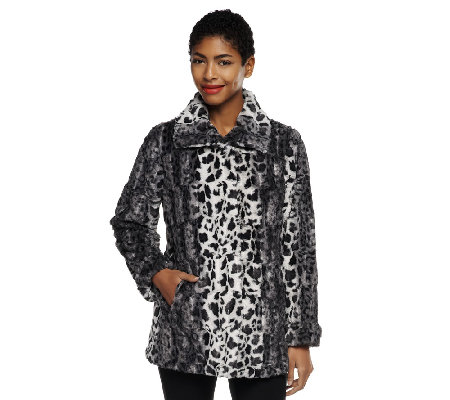 Dennis Basso Maxi Collar Leopard Print Faux Fur Jacket with Pockets ...