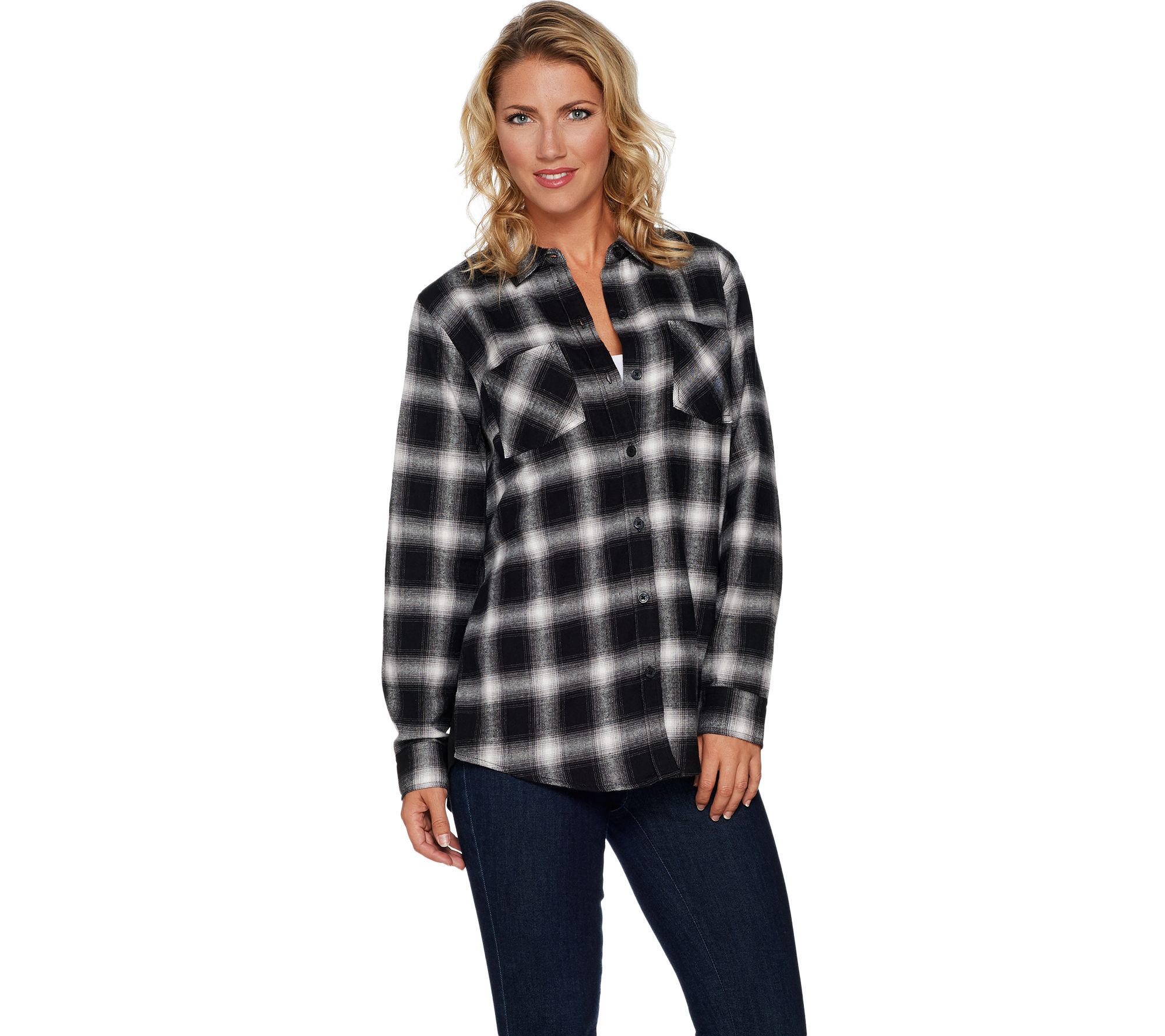 "As Is" Belle by Kim Gravel Ombre Plaid Woven Shirt