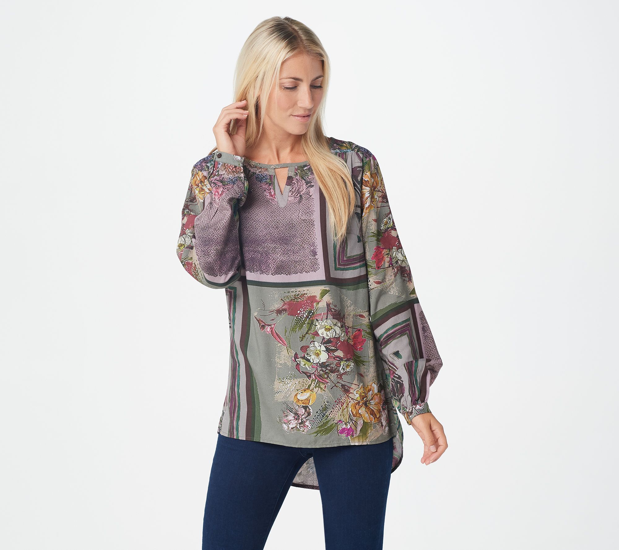 Tolani Collection Printed Woven Long-Sleeve Top - A354821