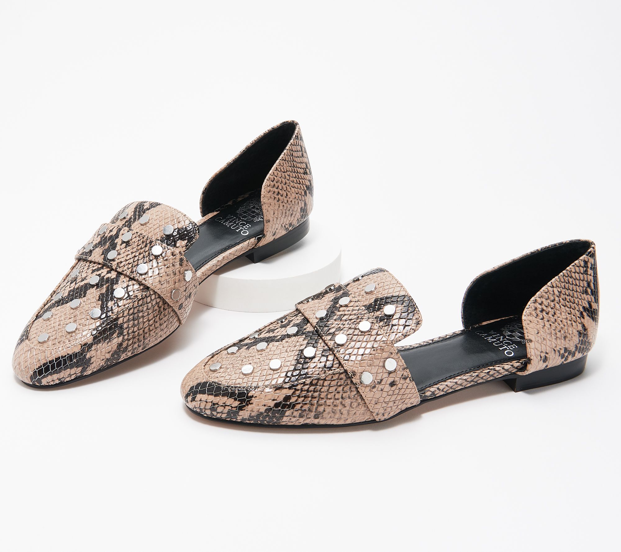 Vince Camuto Leather Two-Piece Studded Flats - Wenerly - QVC.com