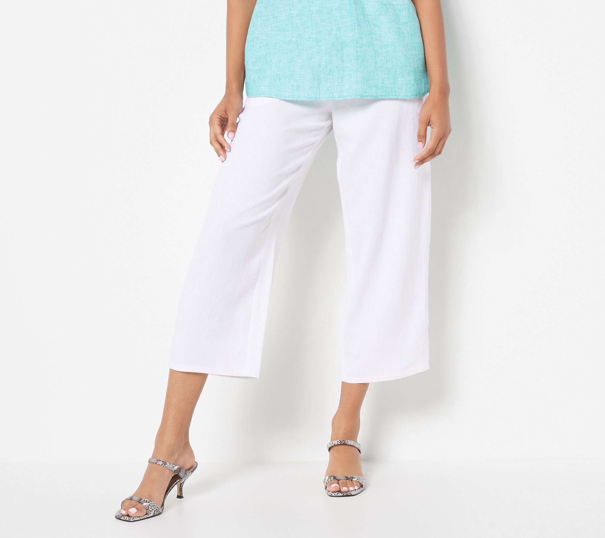 "As Is" Susan Graver Pure Regular Linen Blend Crop Pant with Drawstring