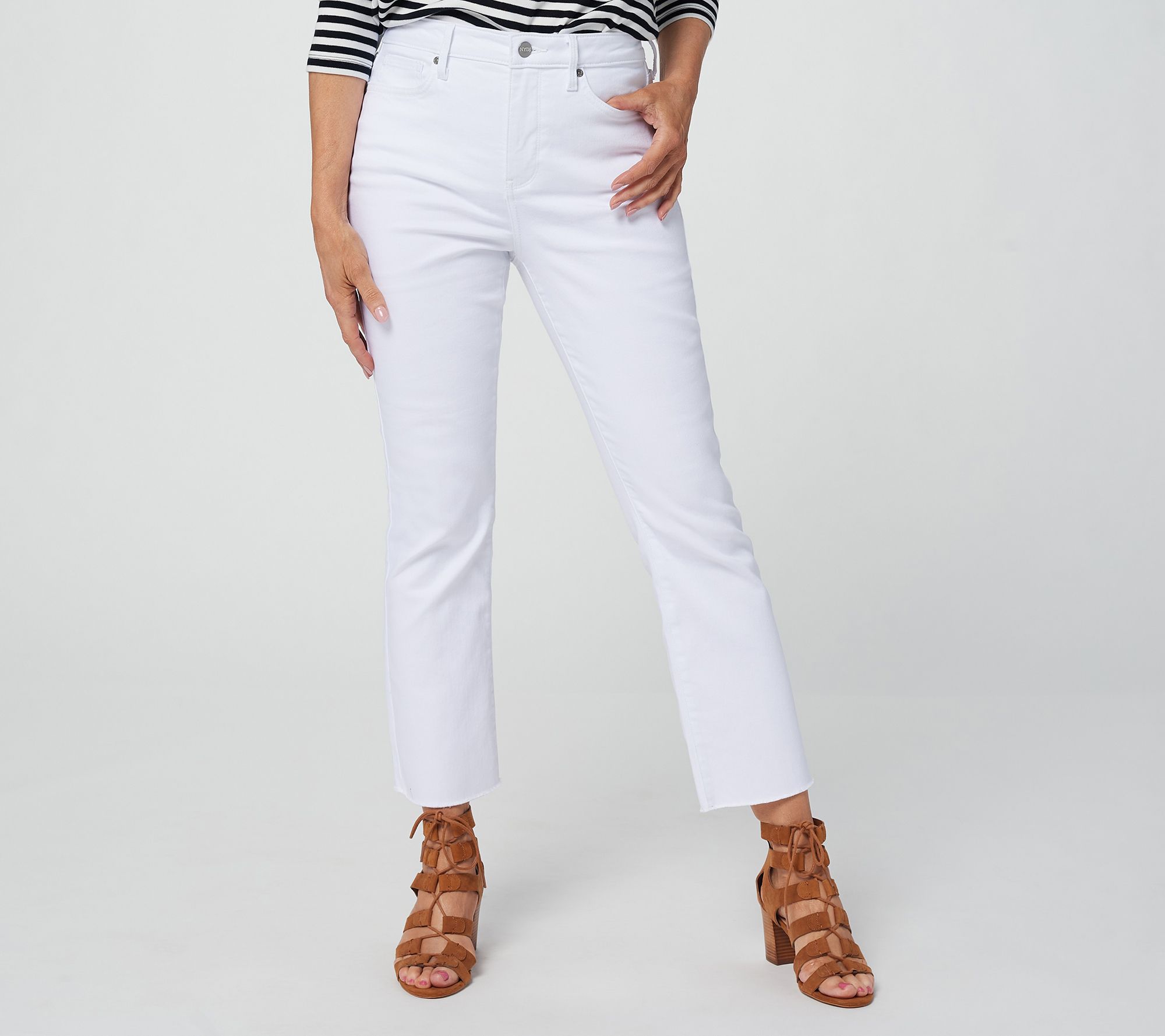 NYDJ Slim Bootcut Jeans with Fray Hem- Optic White - QVC.com