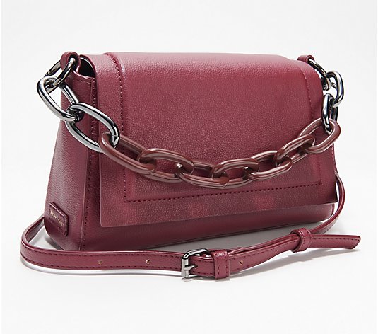 Poppy Grey Faux-Leather Flap Crossbody with RFID - Sunset