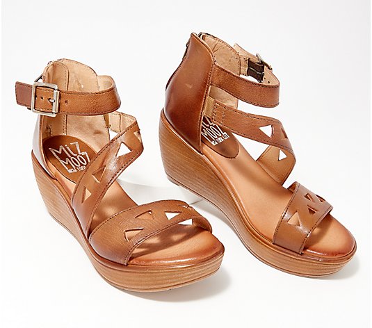Miz Mooz Leather Cut-Out Wedge Sandals - Spicy