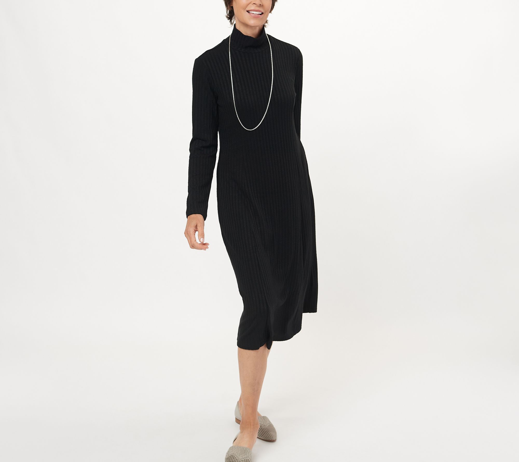 "As Is" Susan Graver Petite Sweater Rib Knit Mock-Neck Midi Dress