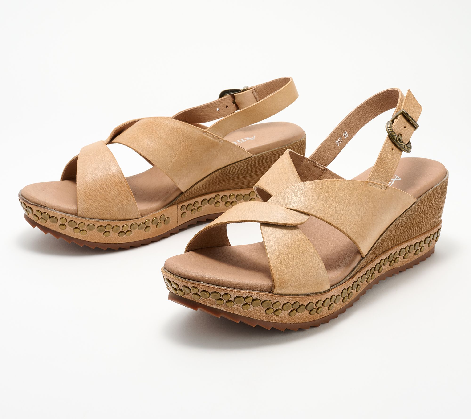 Antelope Leather Ankle Strap Wedge Sandals - Danessa - QVC.com