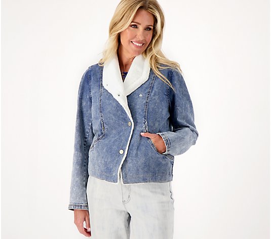 "As Is" LOGO by Lori Goldstein Denim Jacket with Sherpa with Sherpa