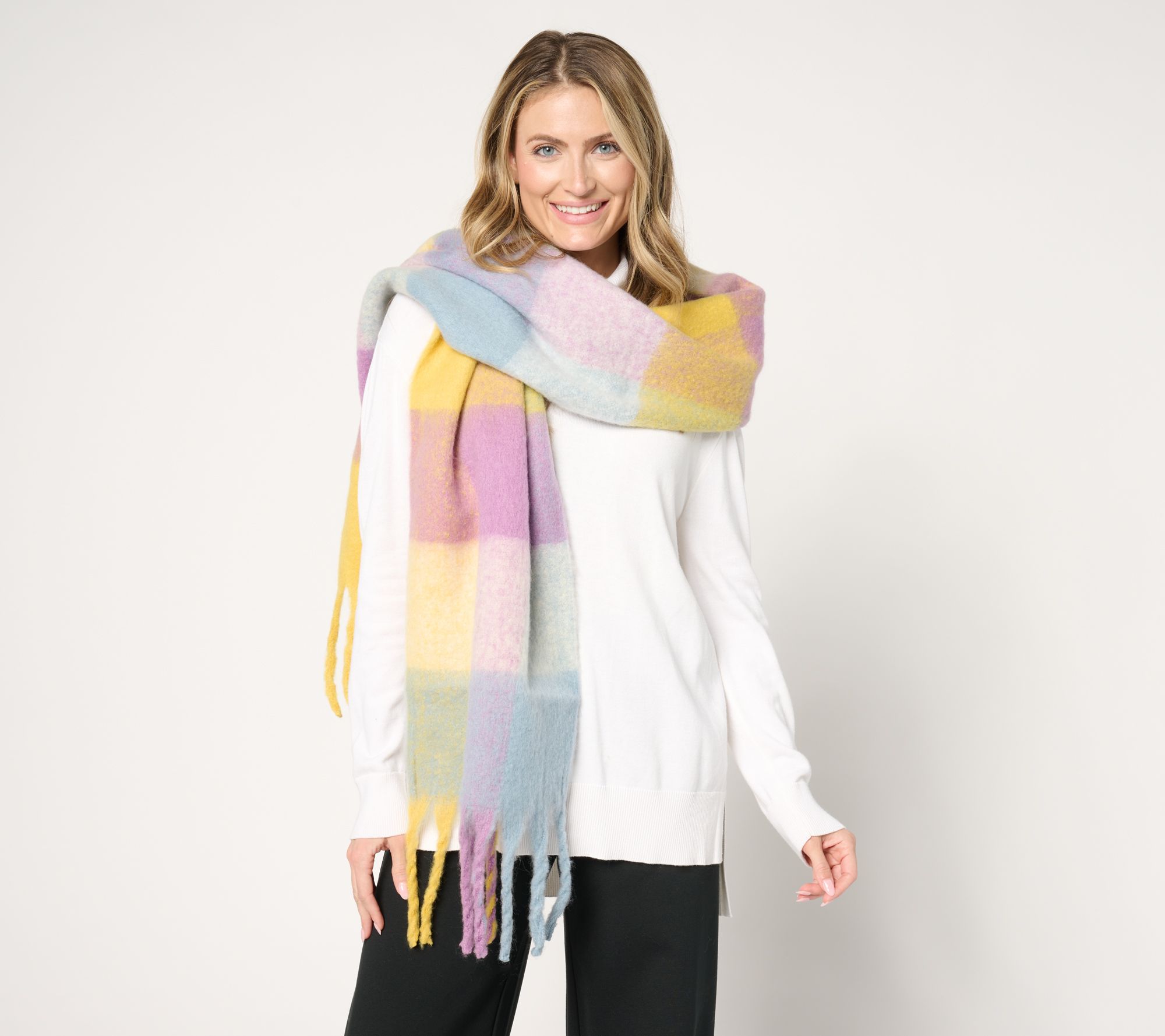Sprigs 93X14" Oversized Check Fringe Scarf
