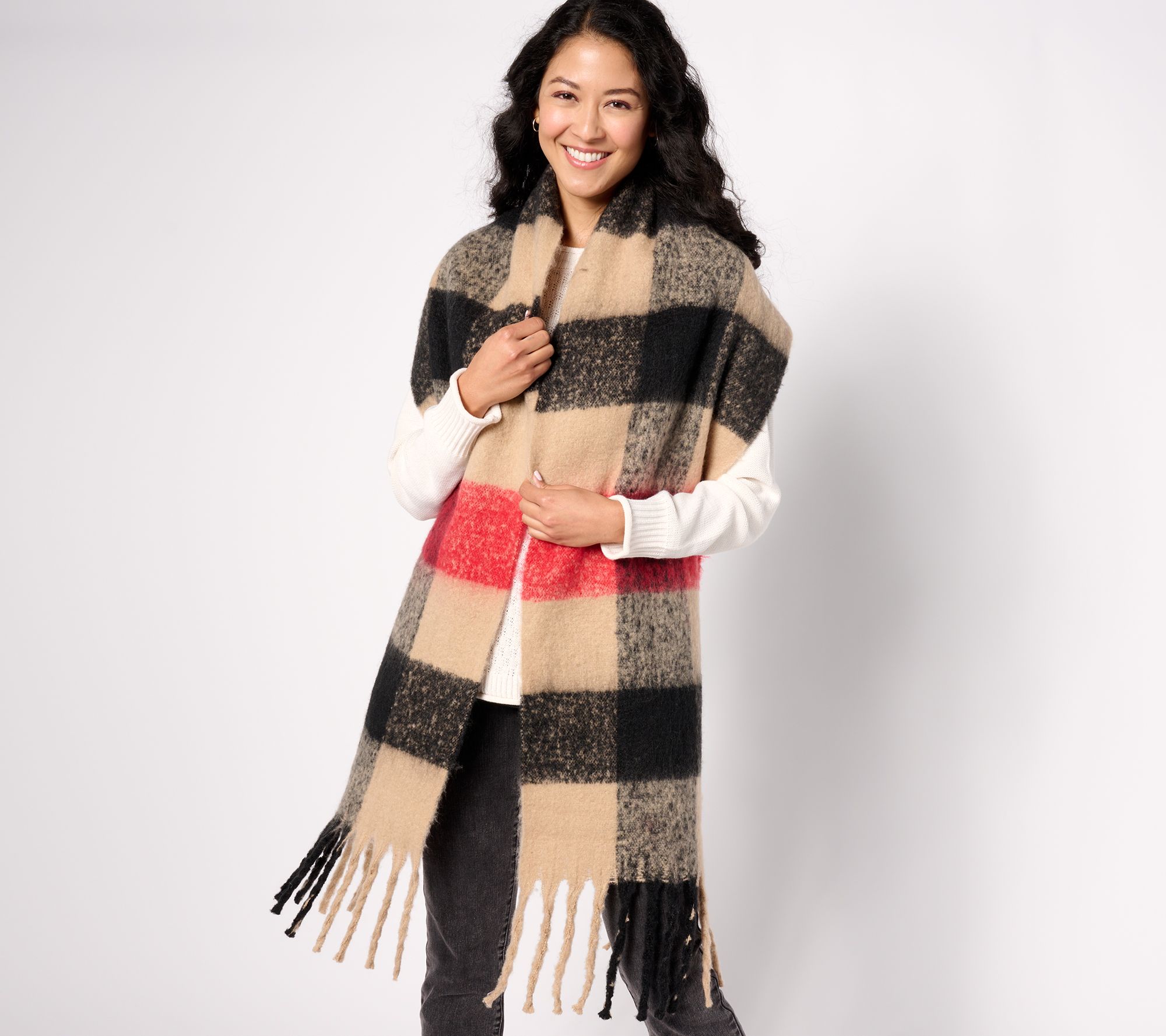 Sprigs 93X14" Oversized Check Fringe Scarf