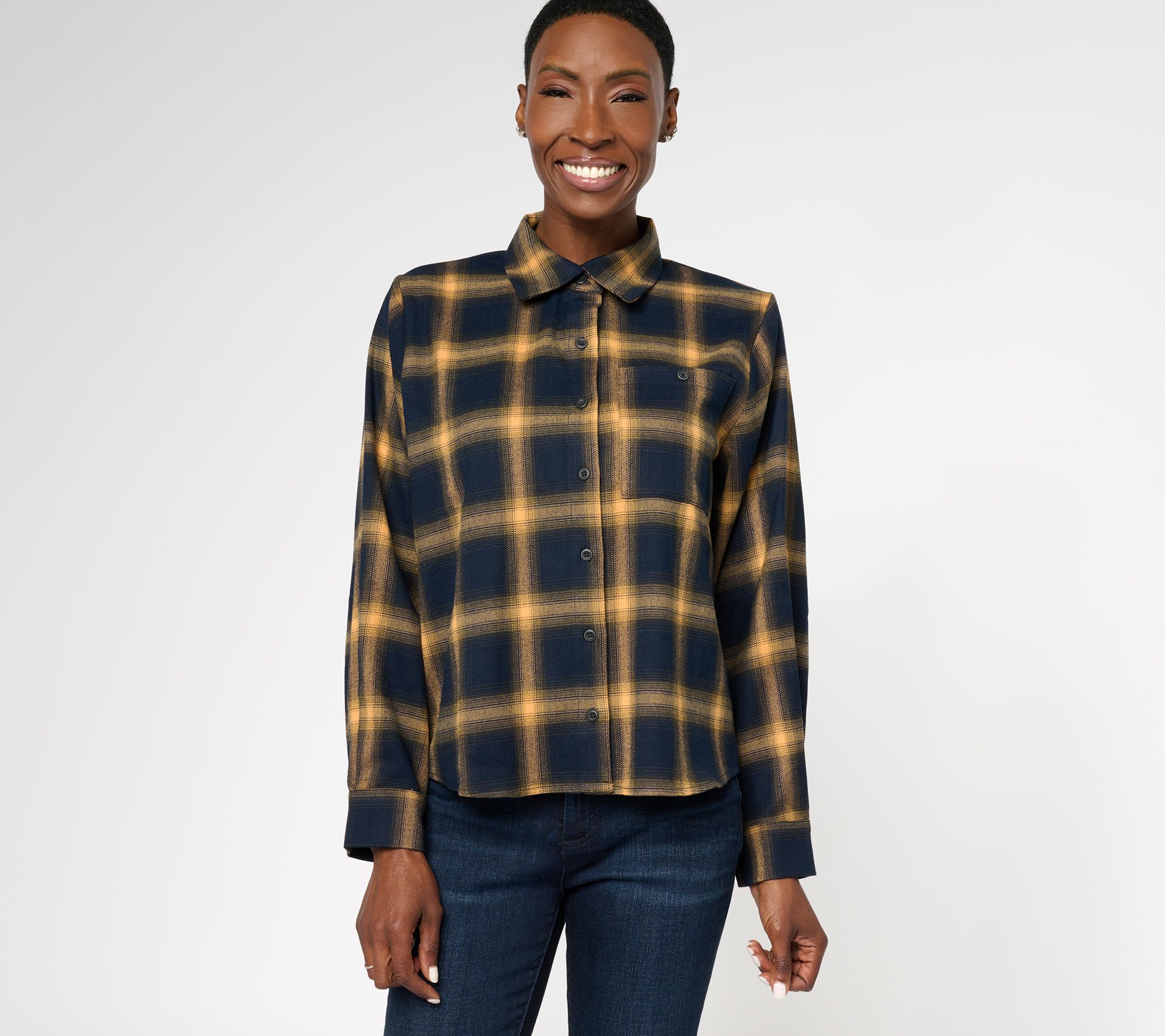 Women's Plaid Shirt Jacket - Brown