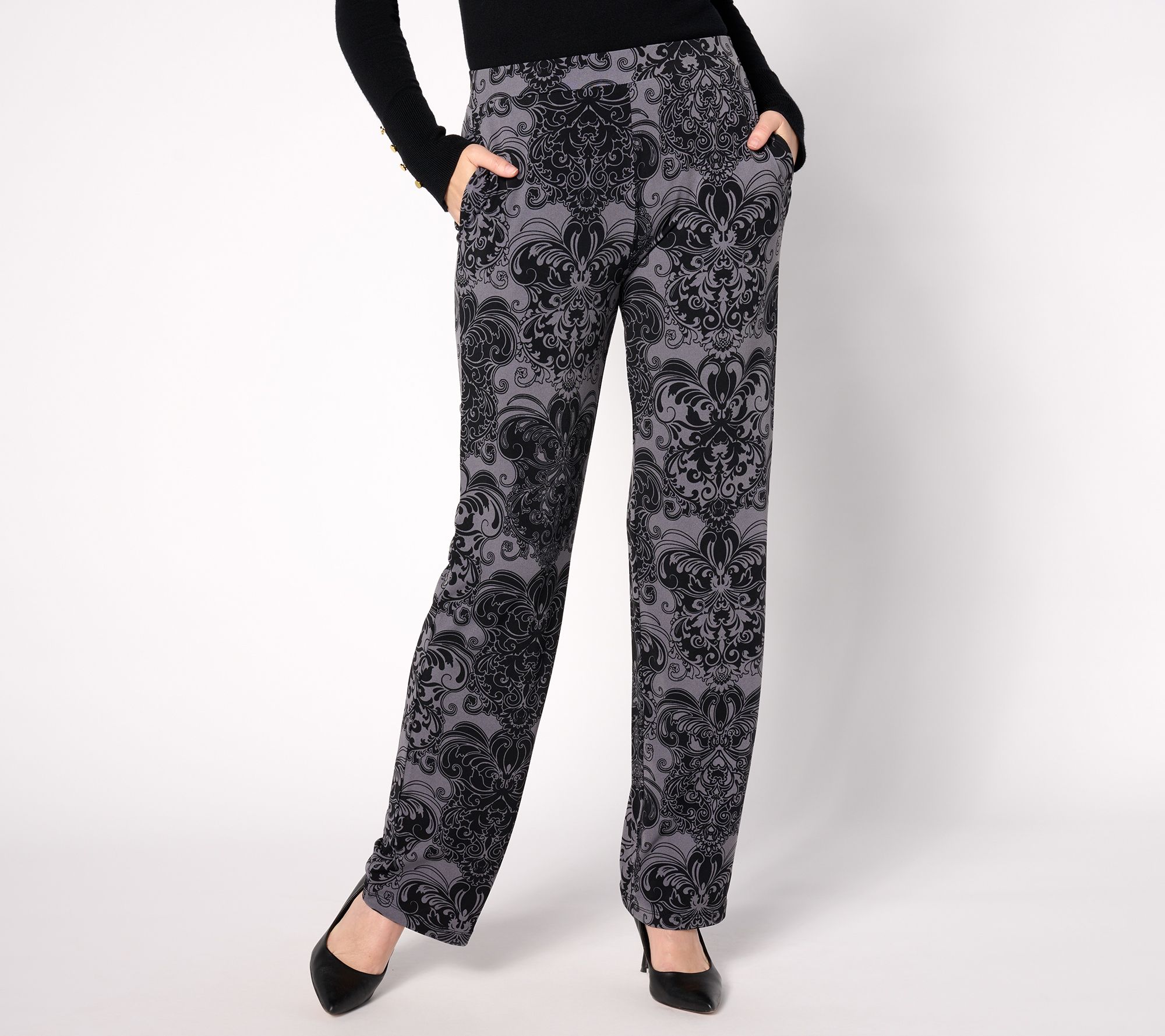 Susan Graver Petite Printed Liquid Knit Sofia Straight Pants