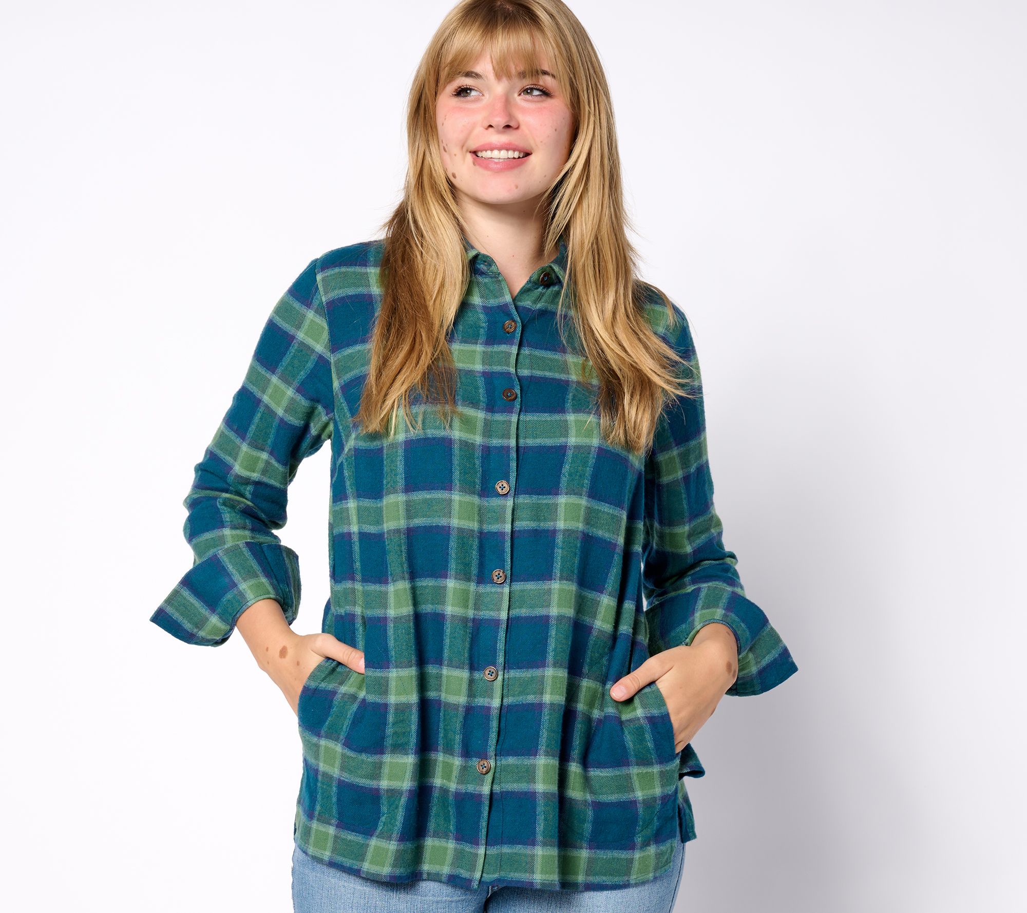 Denim & Co. Adaptive Heritage Plaid Button Front Tunic