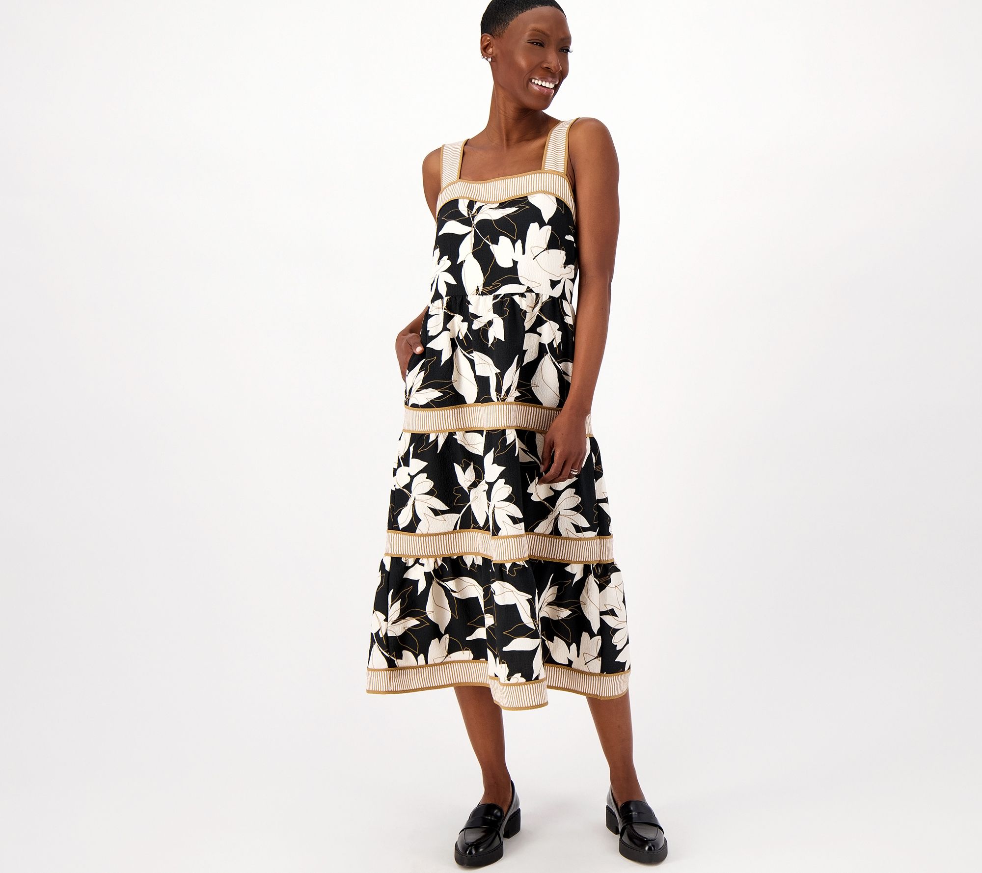 "As Is" Isaac Mizrahi Live! Petite Printed Tiered Midi Dress