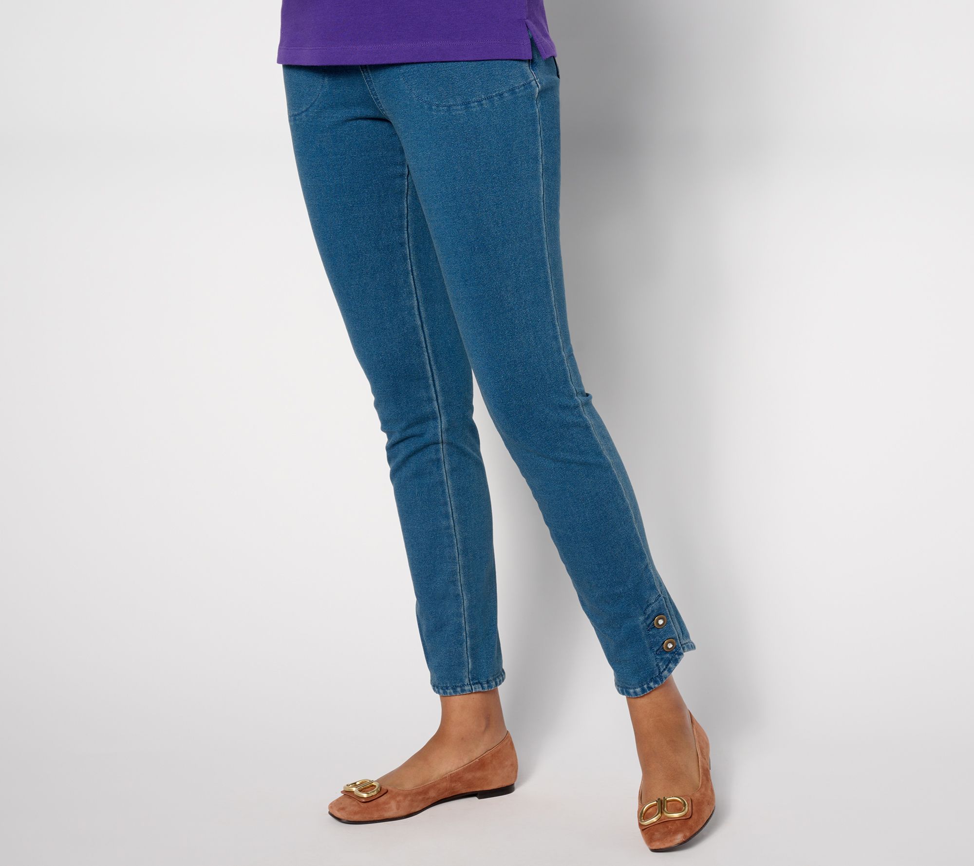 Quacker Factory DreamJeannes Short Slim Straight Jeans W/ Rhinestone
