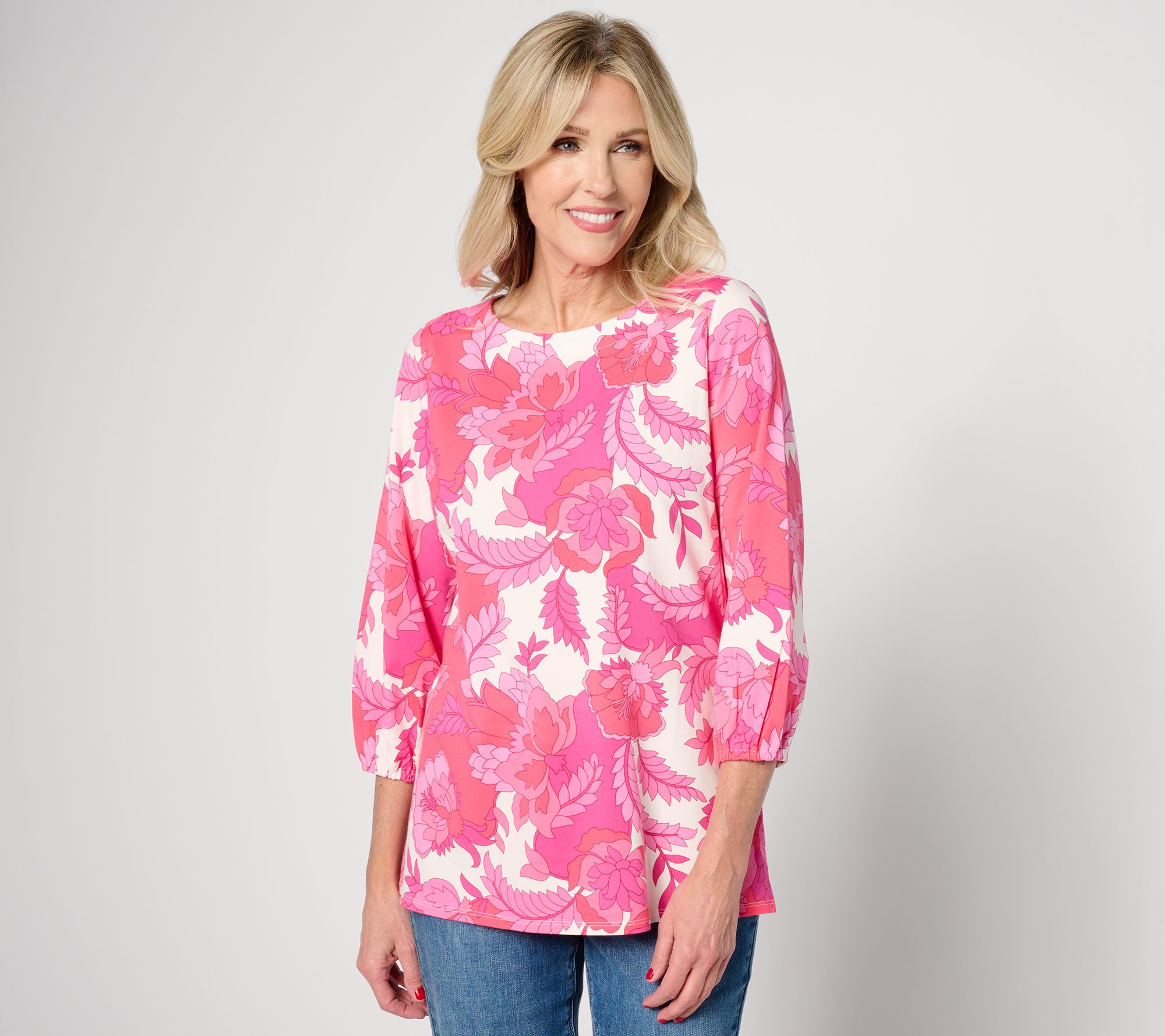Belle by Kim Gravel Tripleluxe Knit Petal Party 3/4 Sleeve Top