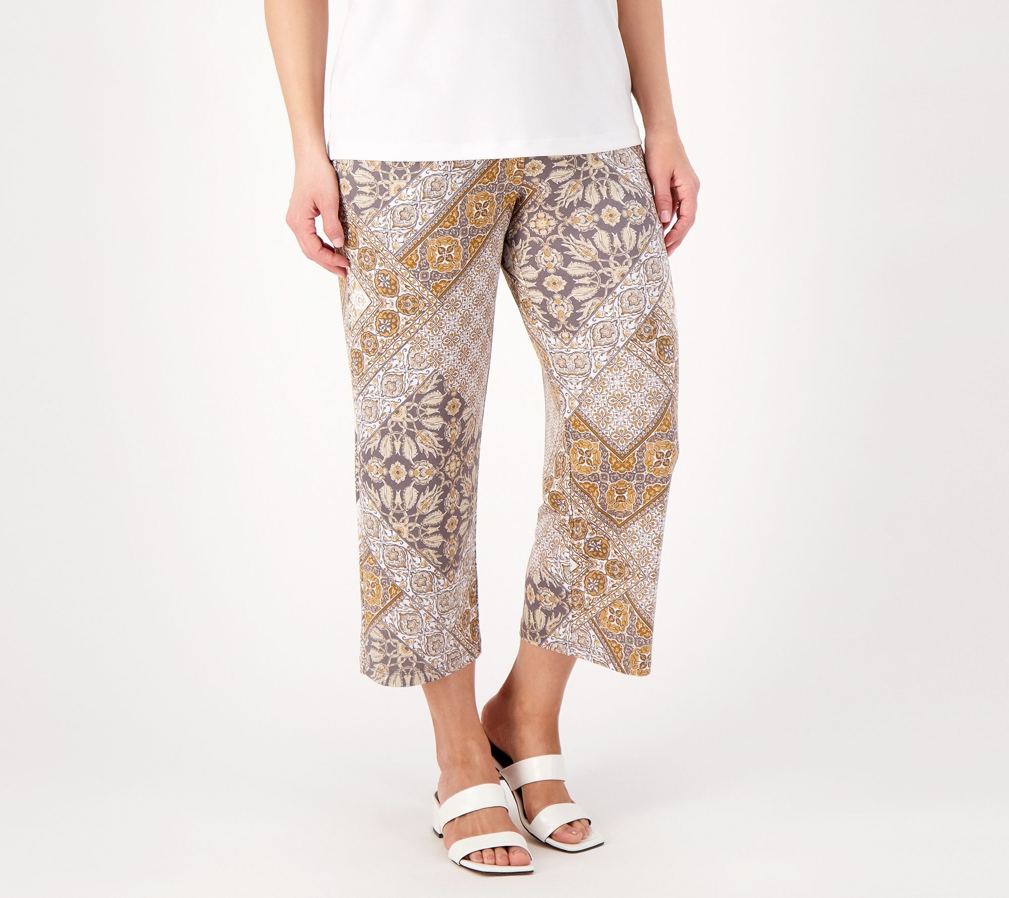 "As Is" Susan Graver Passport Petite Printed Liquid Knit Crop Pants