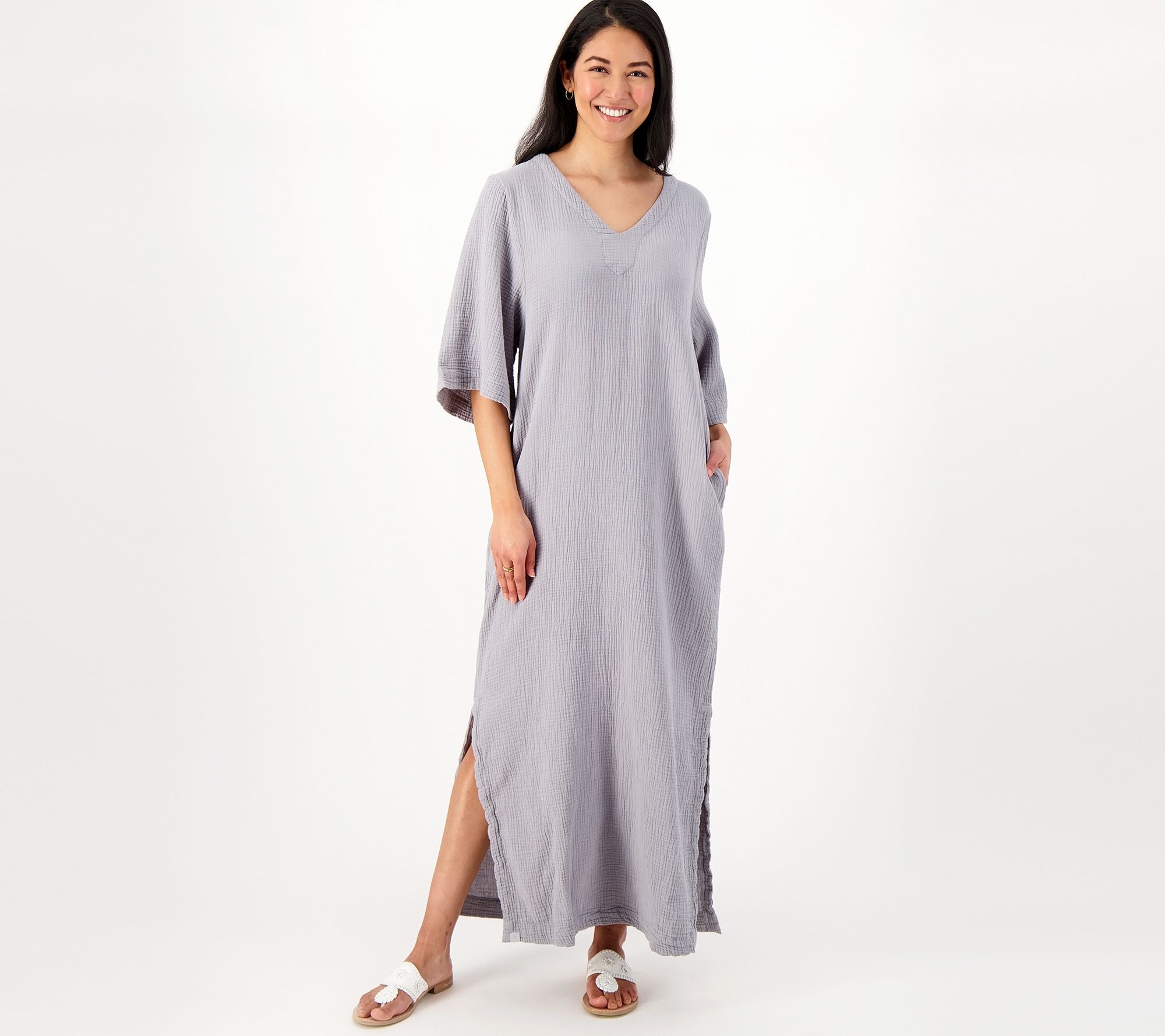"As Is" Barefoot Dreams MC Sun Soaked Crinkle Cotton V-Neck Caftan