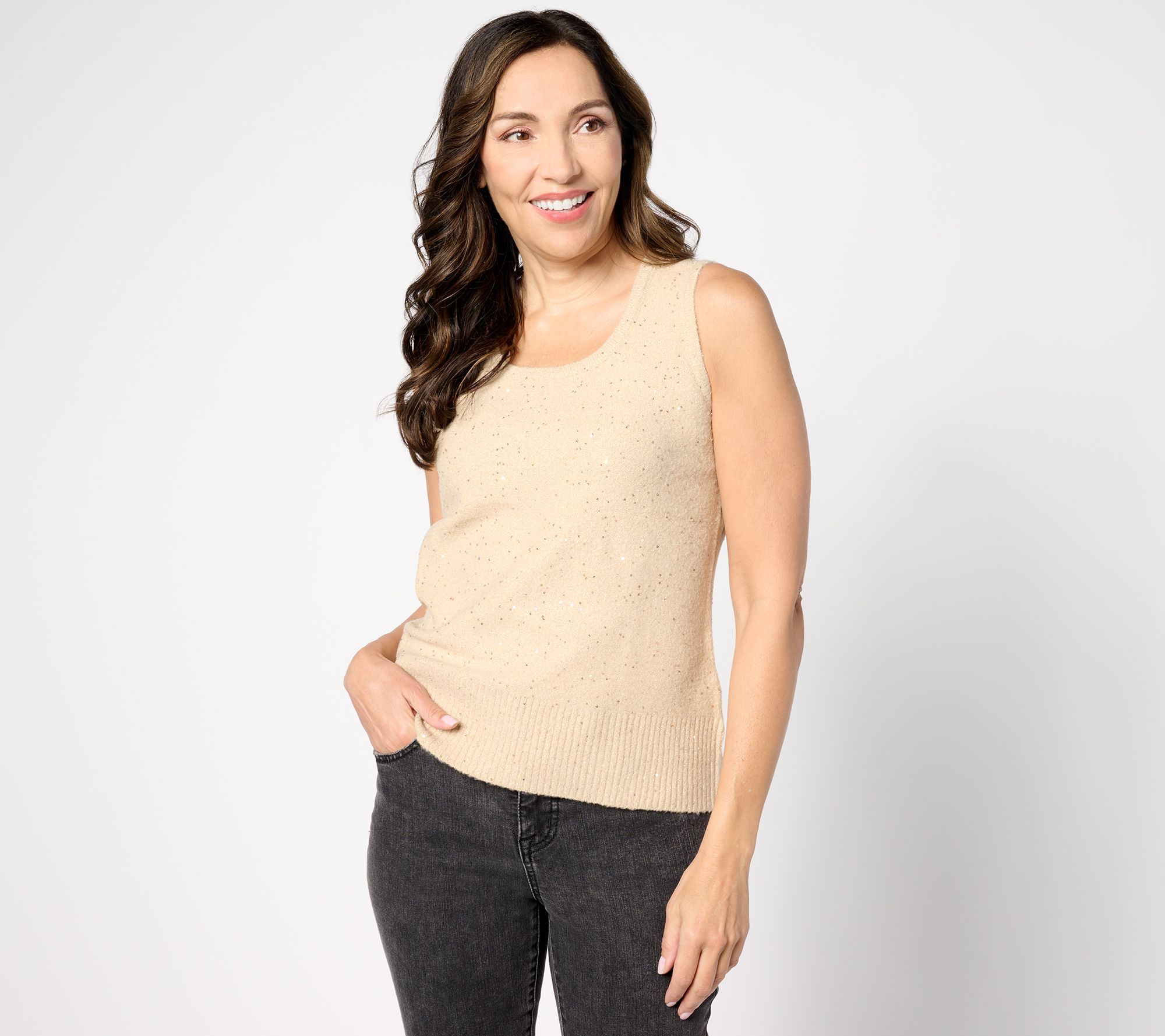 "As Is" Isaac Mizrahi Live! Sequin Yarn Scoop Neck Sweater Shell