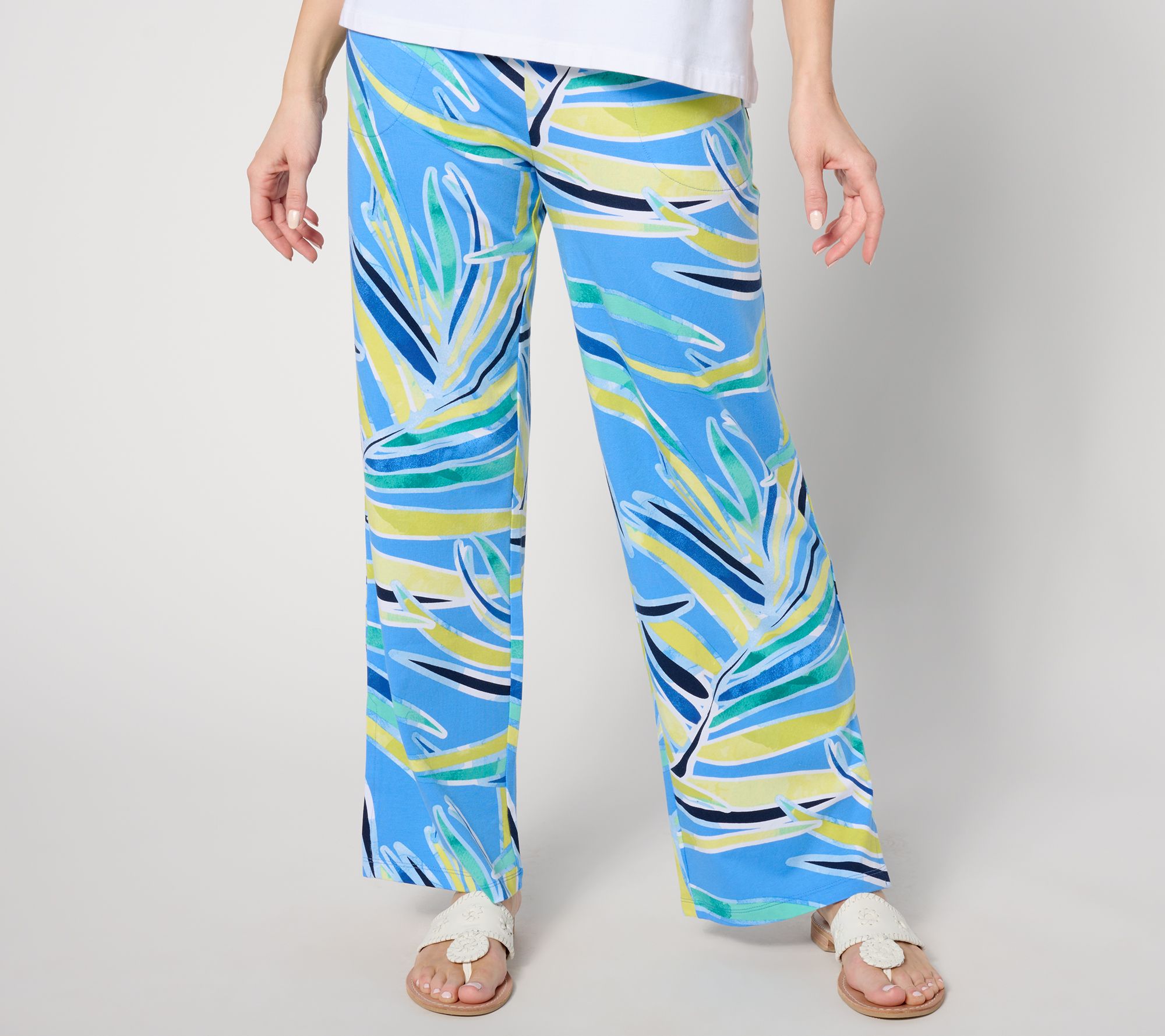 Denim & Co. Beach Petite Printed Jersey Wide Leg Pant