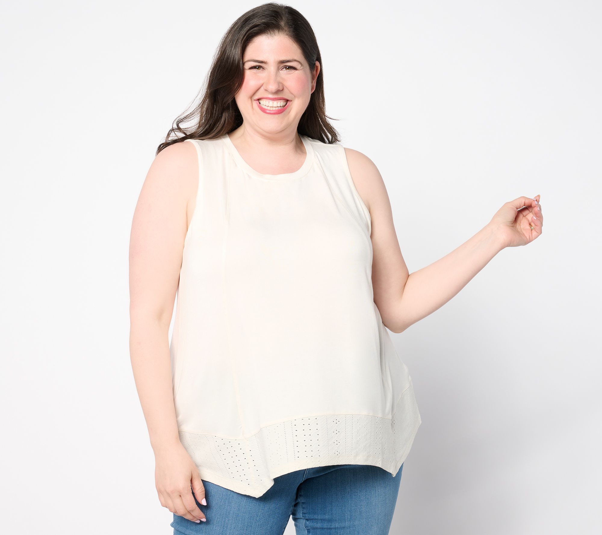 LOGO Layers by Lori Goldstein Stretch Lace Scoop Neck Tank