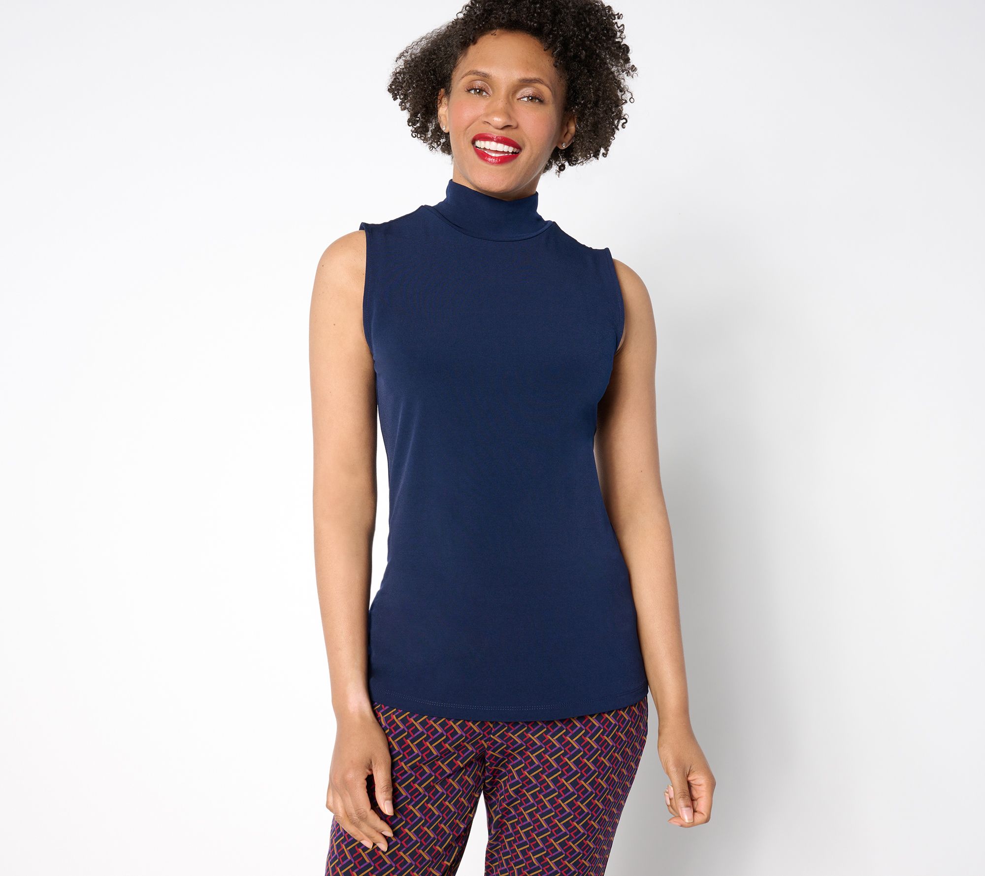 Susan Graver Sleek Essentials Liquid Knit Mock-Neck Tank