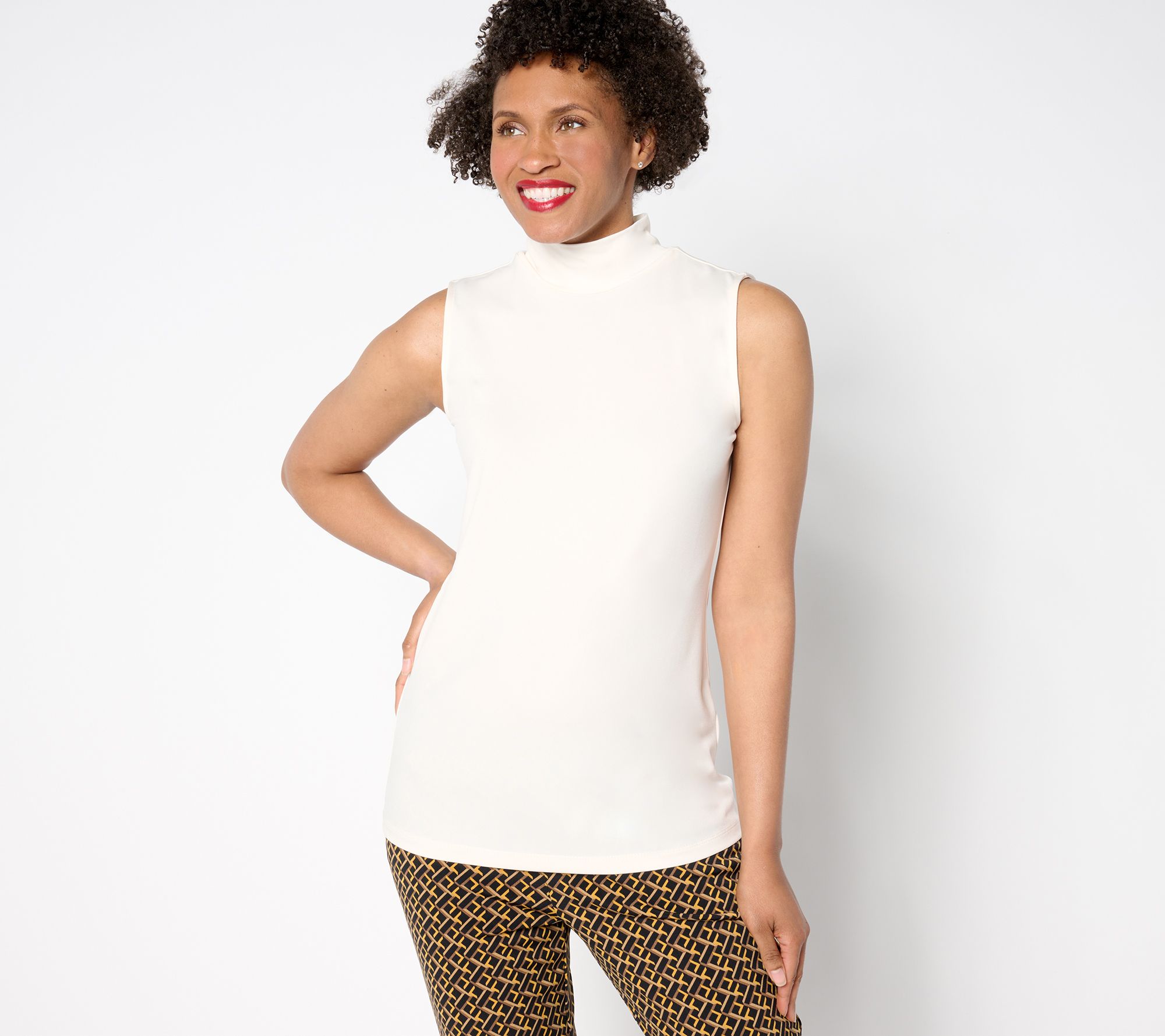 Susan Graver Sleek Essentials Liquid Knit Mock-Neck Tank