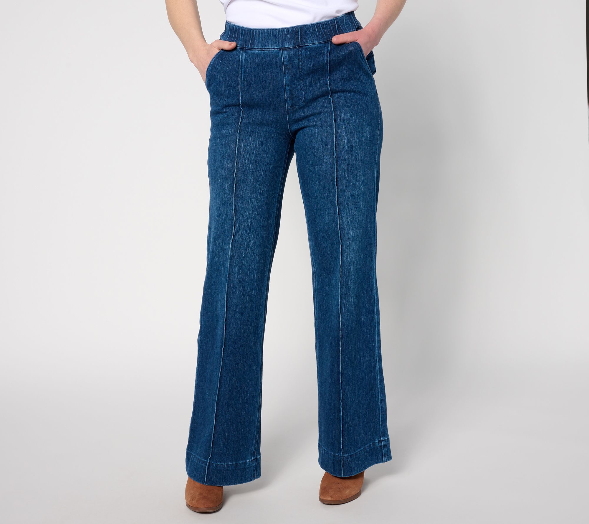 "As Is" Isaac Mizrahi Live! Tall Knit Denim Trouser Jean w/ Seam Detail