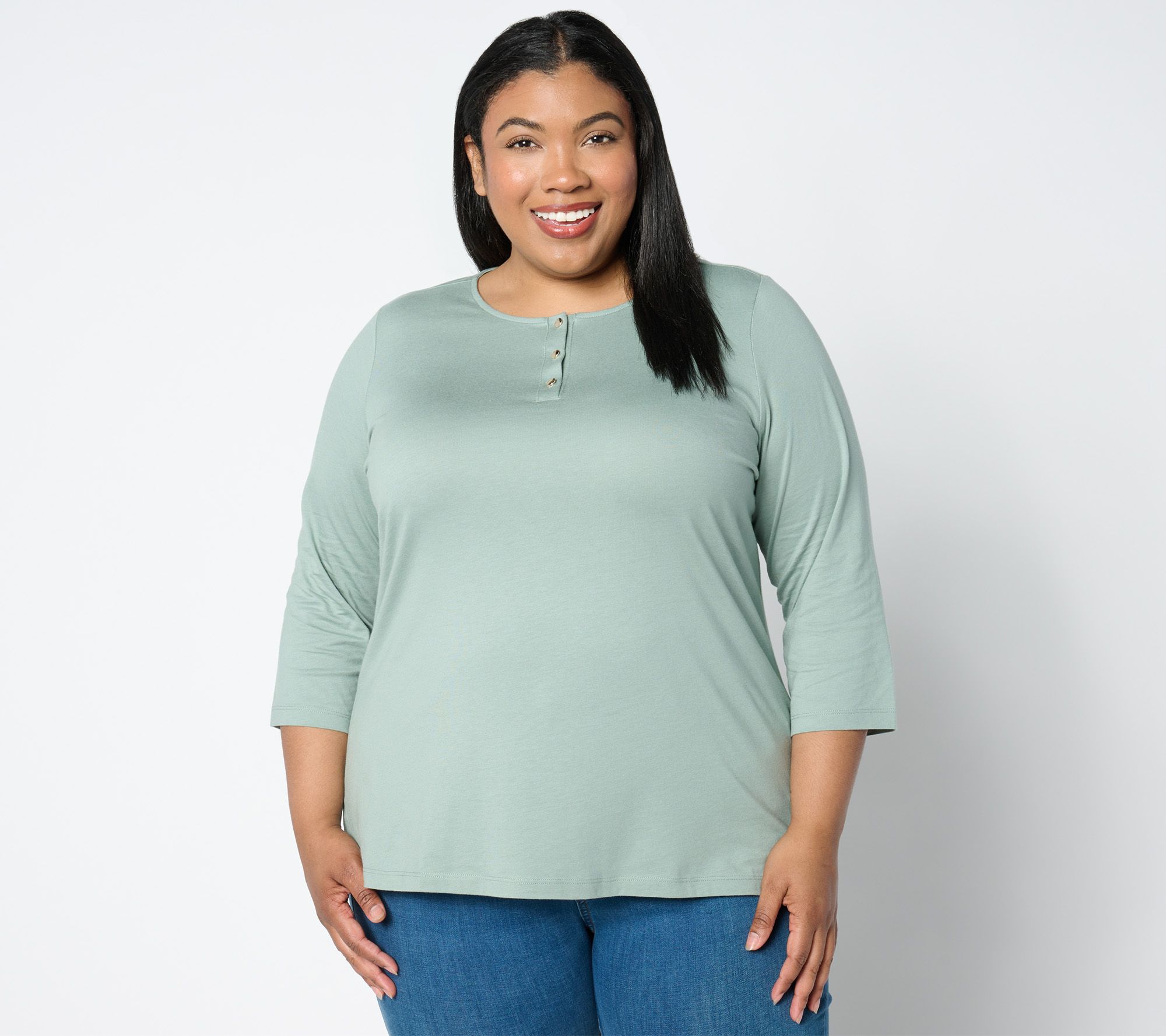 Denim & Co. Essentials Luxe Jersey 3/4 Sleeve Henley Top