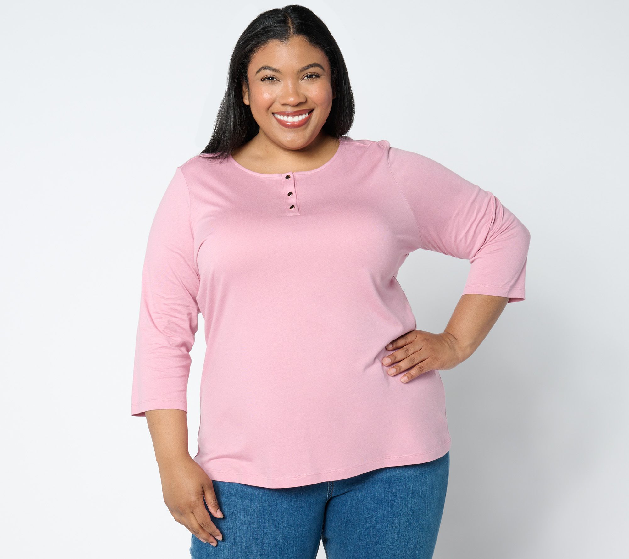 Denim & Co. Essentials Luxe Jersey 3/4 Sleeve Henley Top