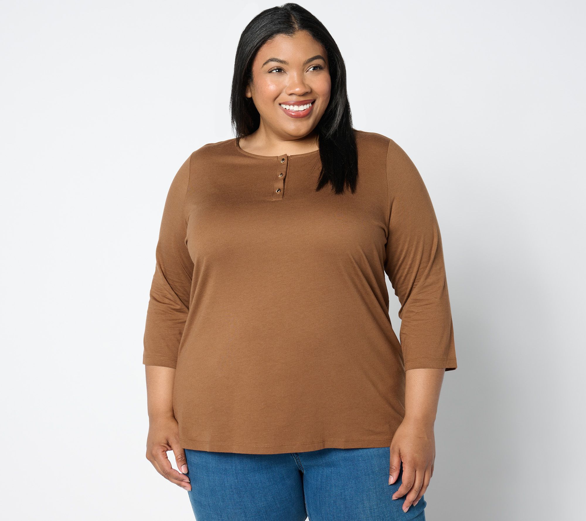 Denim & Co. Essentials Luxe Jersey 3/4 Sleeve Henley Top